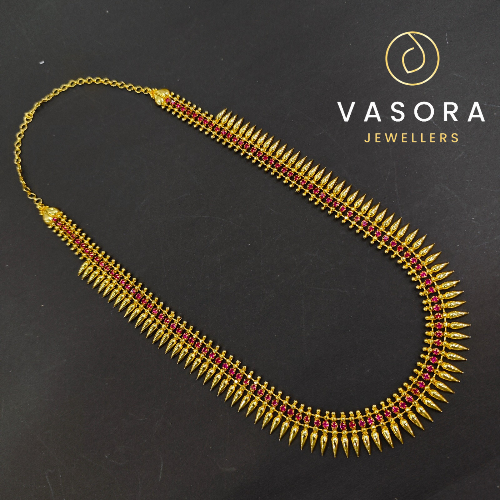 Gold plated mullamottu haram with ruby stone