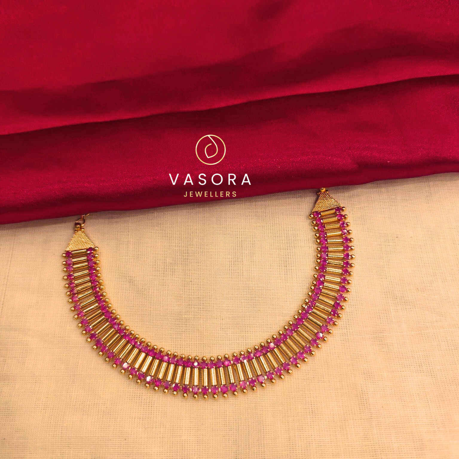 Gold Plated Ruby Stone Designer Choker