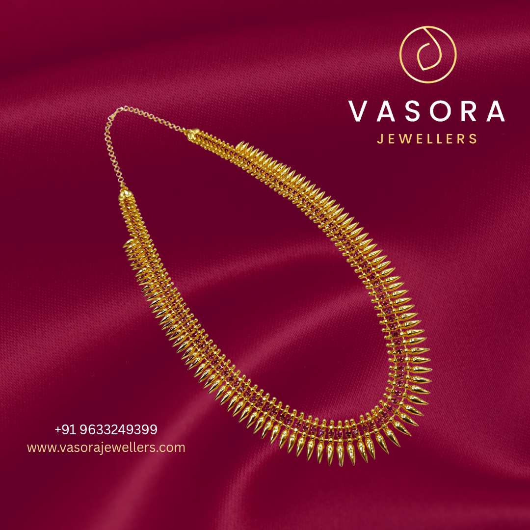Gold plated mullamottu haram with ruby stone
