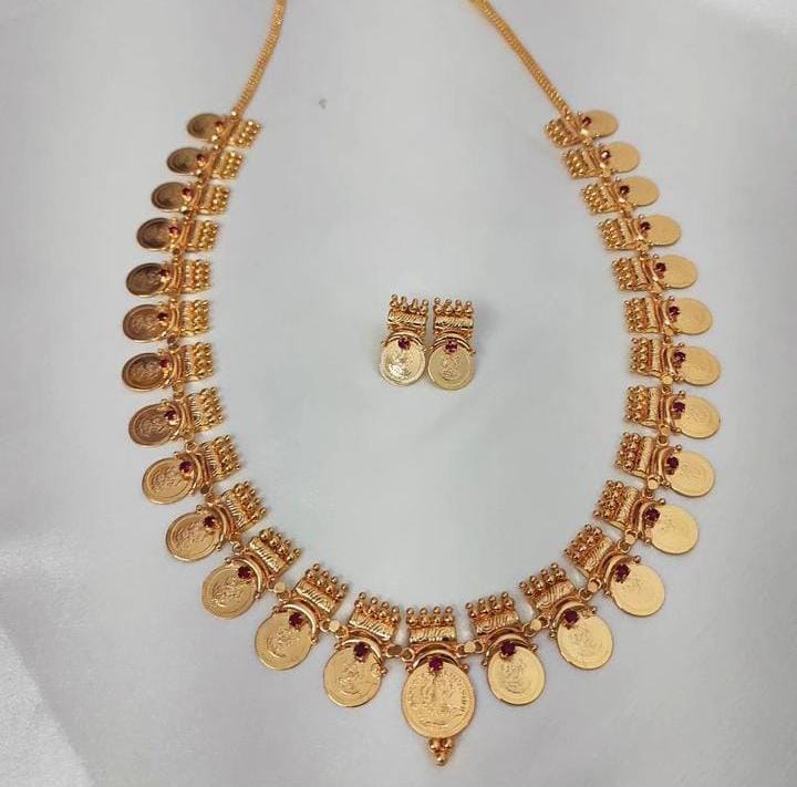 Gold plated traditional lakshmi long haram with stud