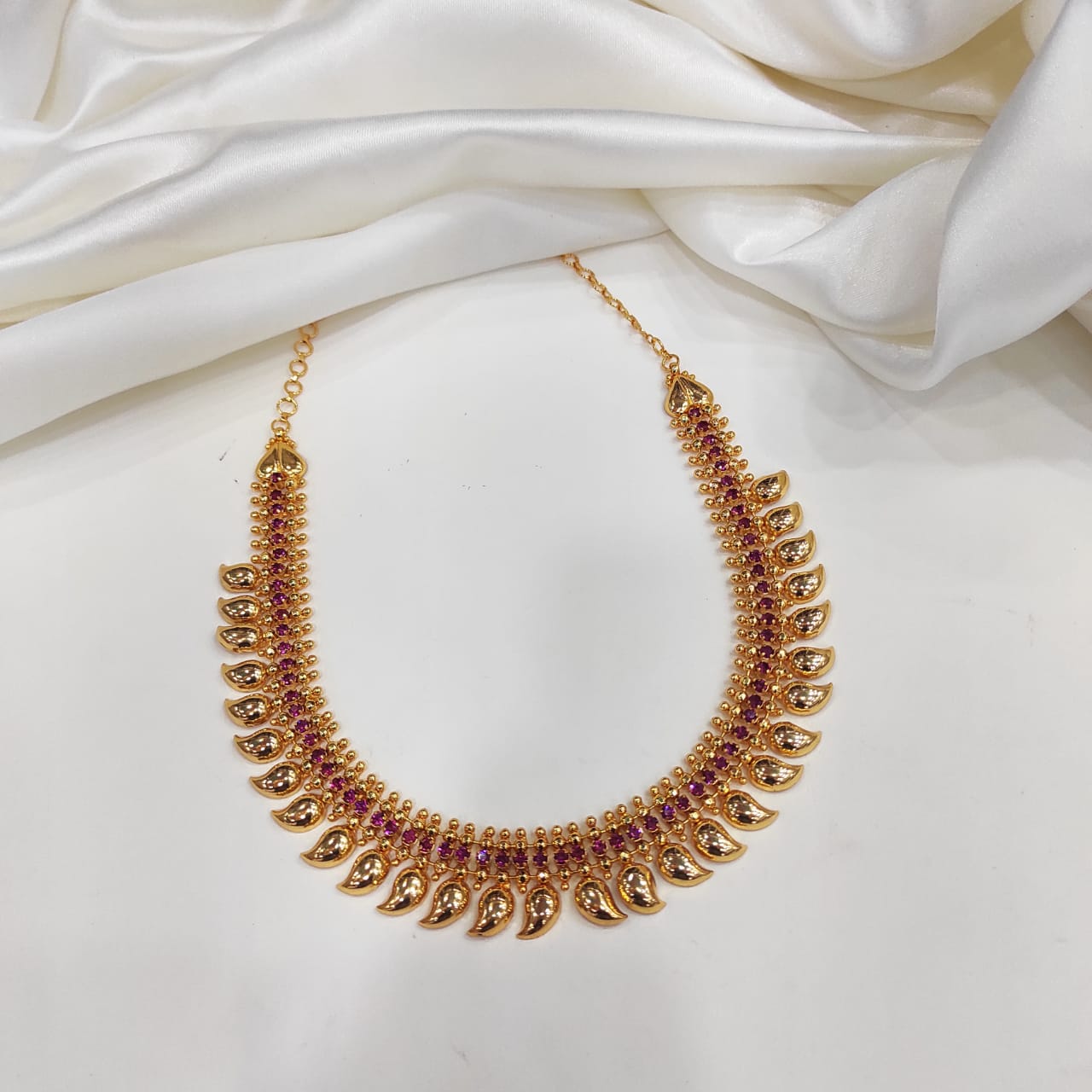 Gold plated traditional mango necklace with Ruby stone