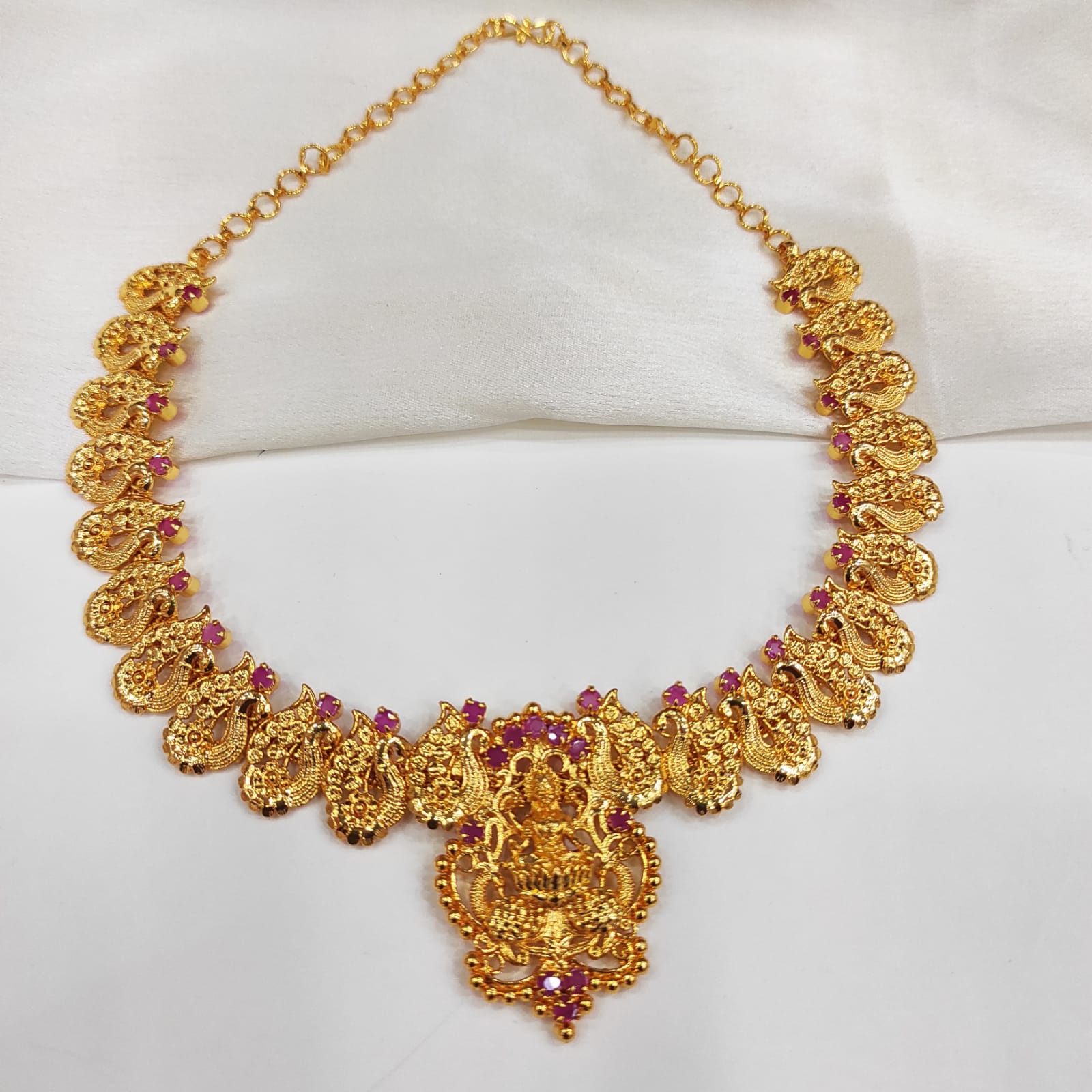 Gold plated peacock with lakshmi necklace