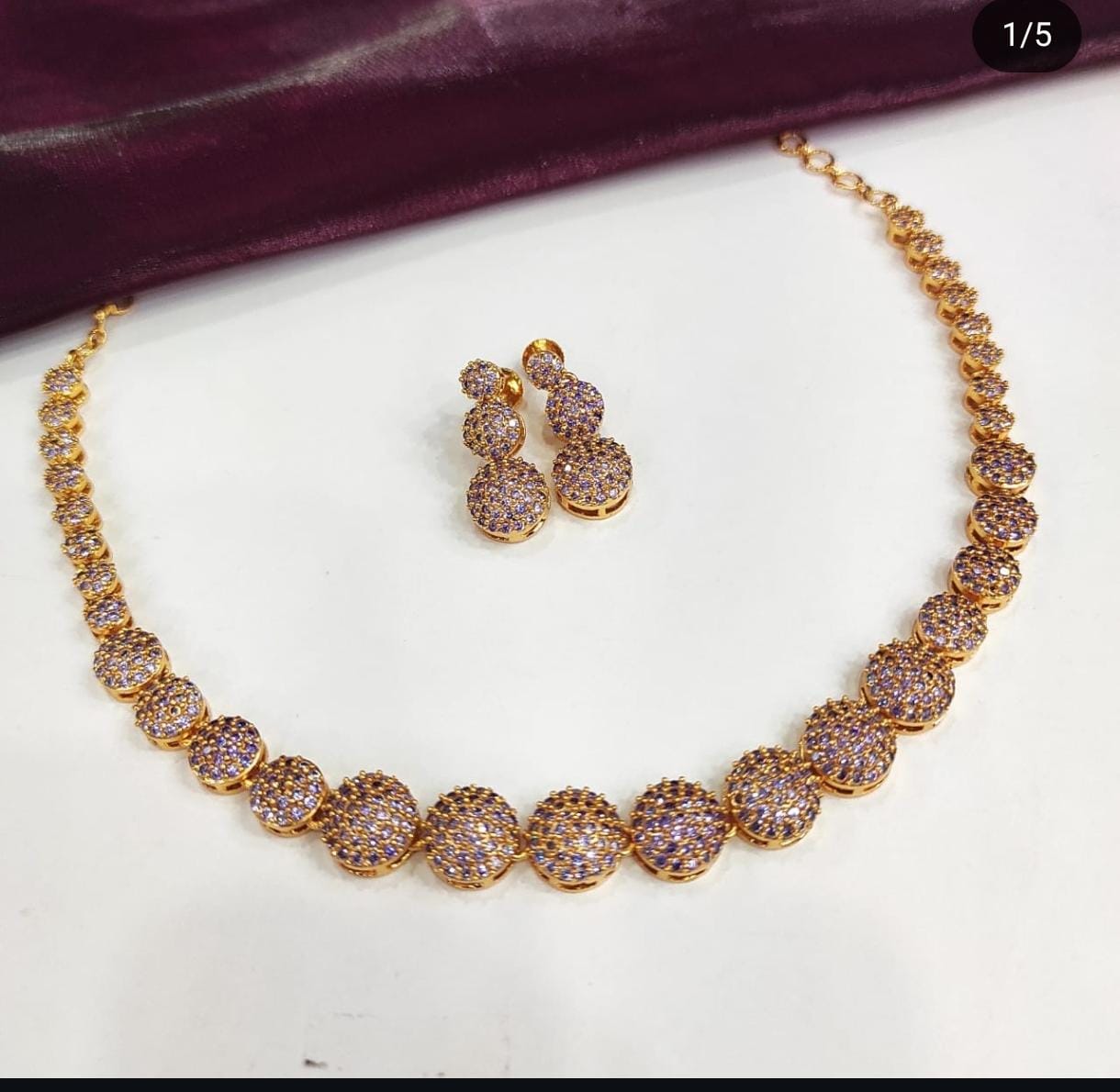 Gold plated lavender doumble necklace with stud