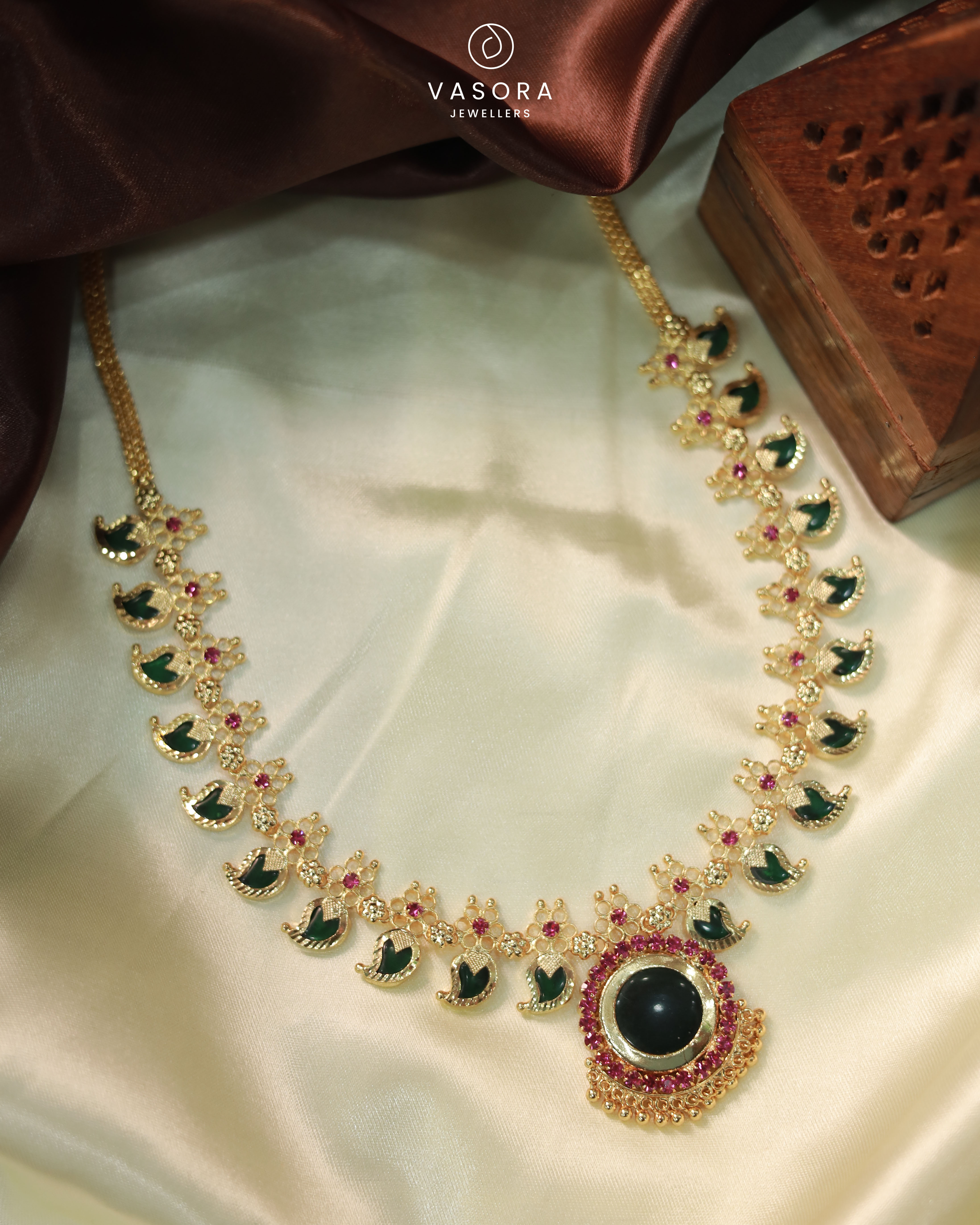 Gold Plated Palakka Green Mango Flower 10+10 Haram