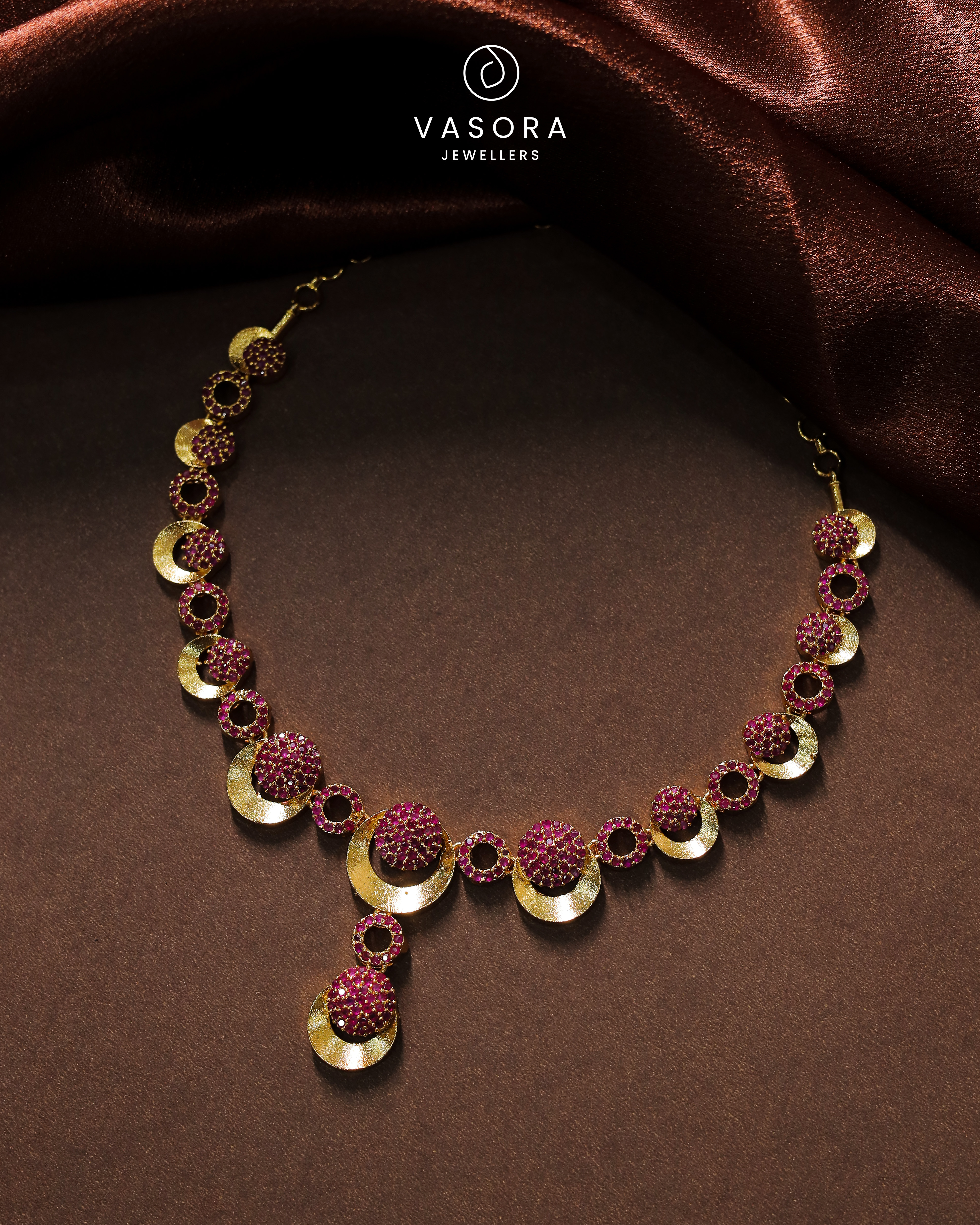 Ruby Crescent Gold Plated Necklace