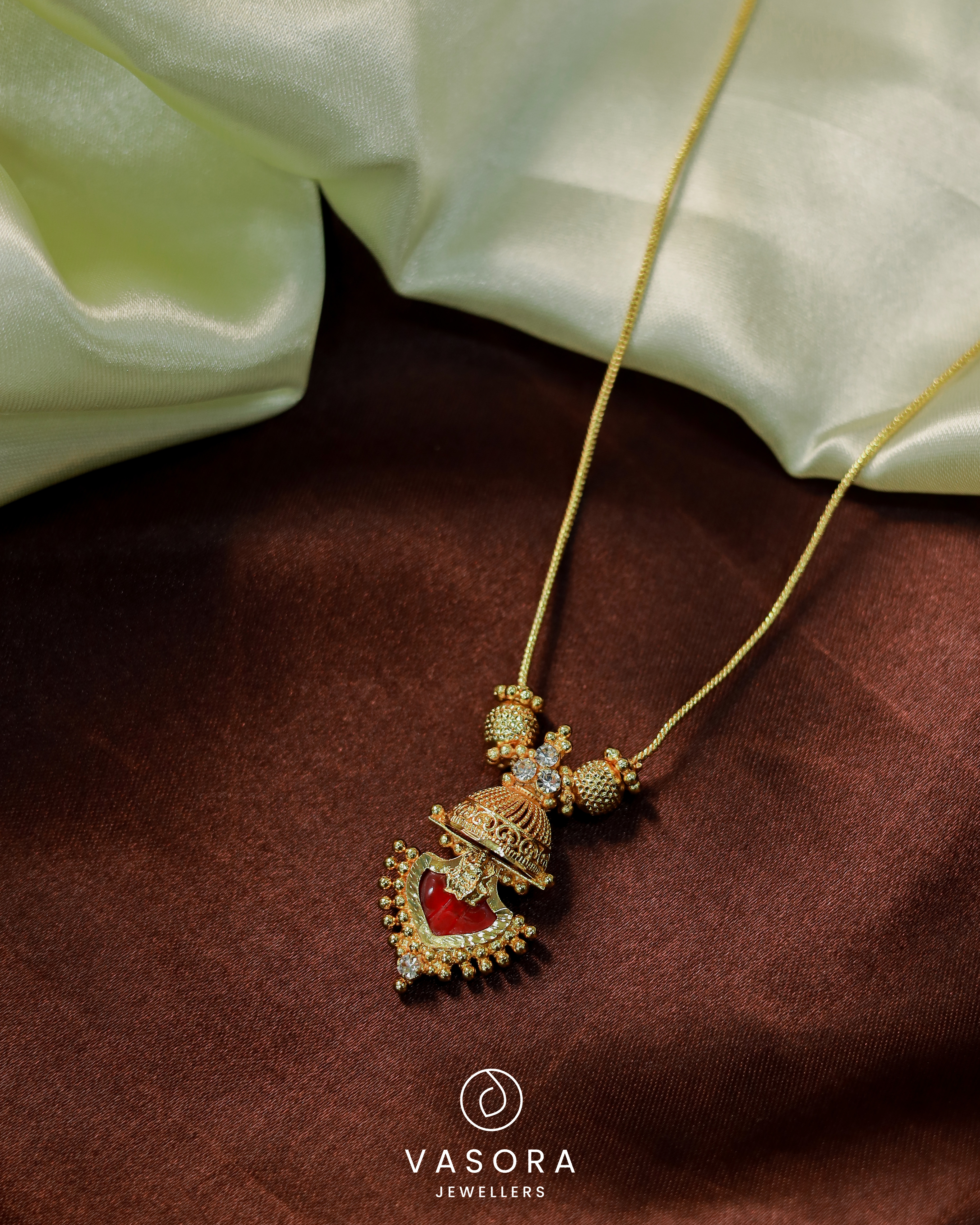Gold Plated Temple Design palakka  red Stone Pendant
