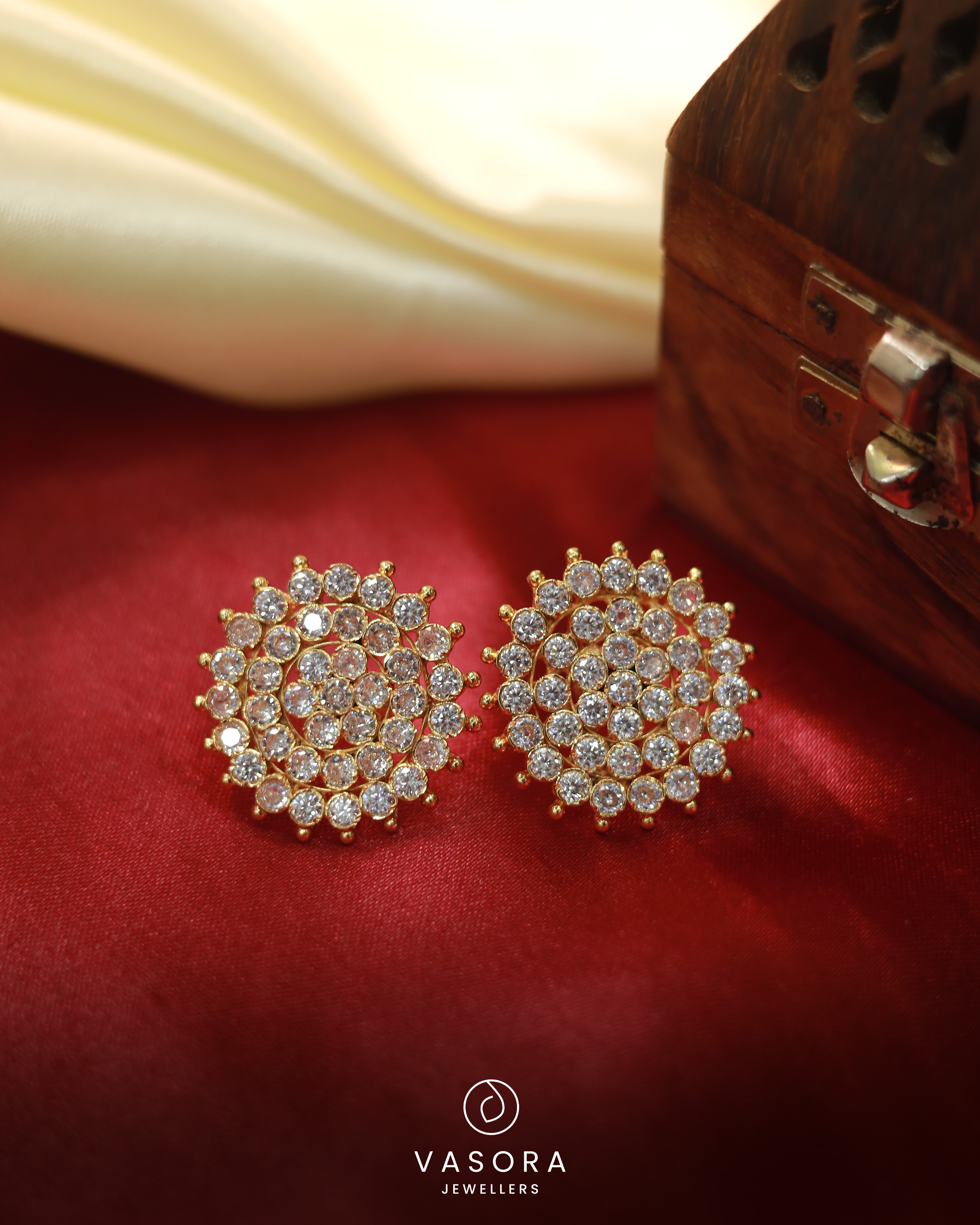 Gold plated white ad stone stud big size