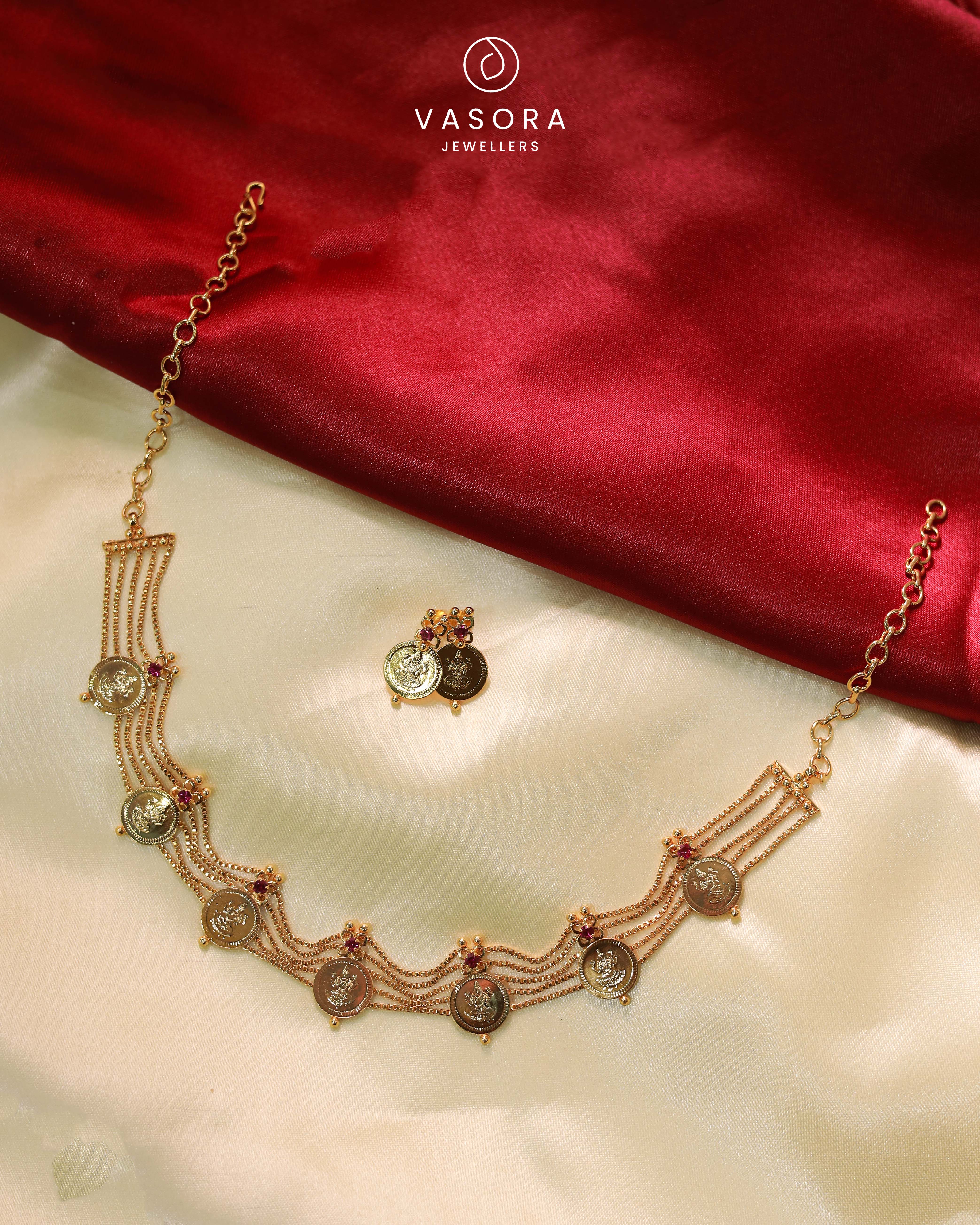 Traditional lakshmi coin Stone Choker Necklace Set