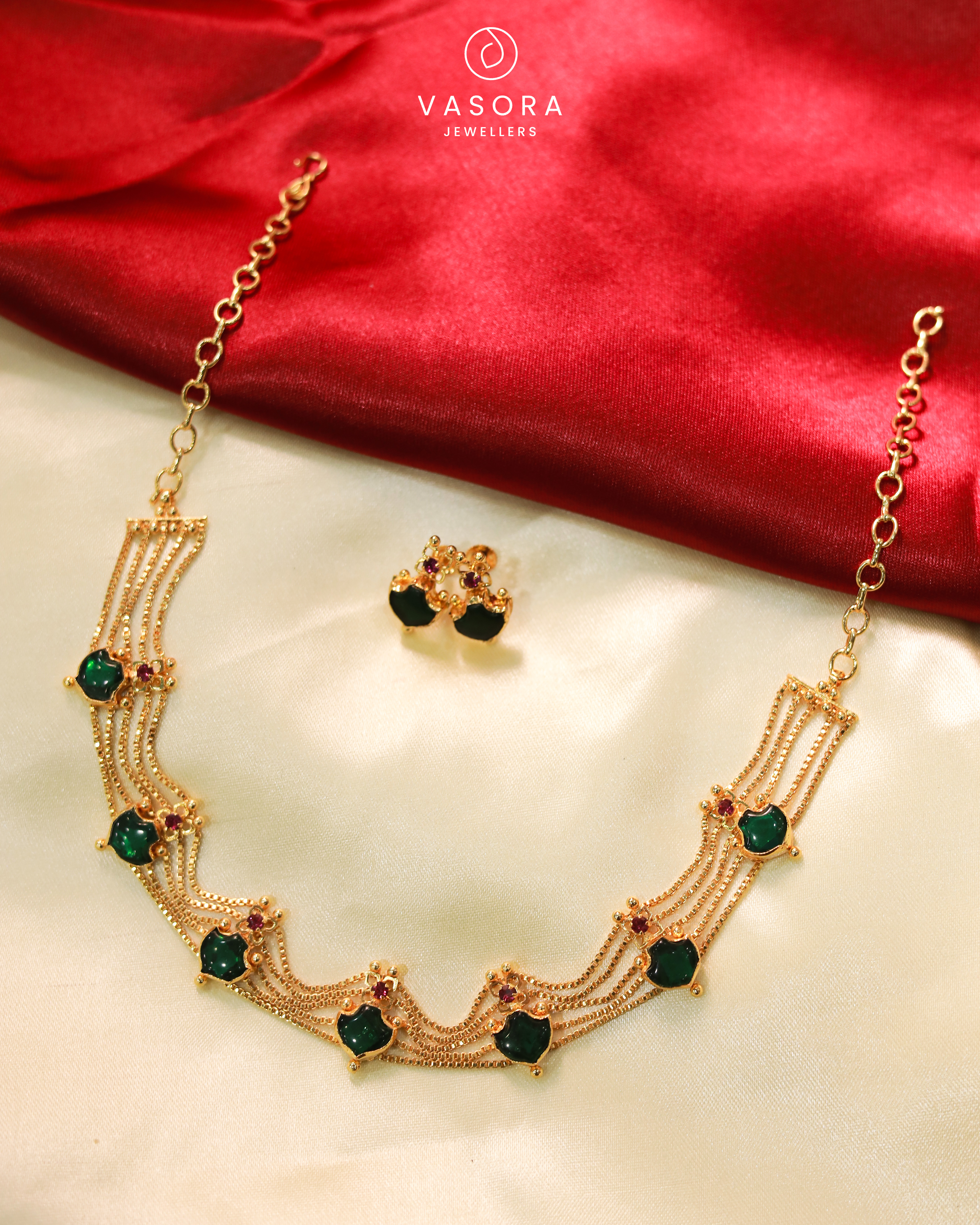 Traditional Palakka Green Stone Choker Necklace Set