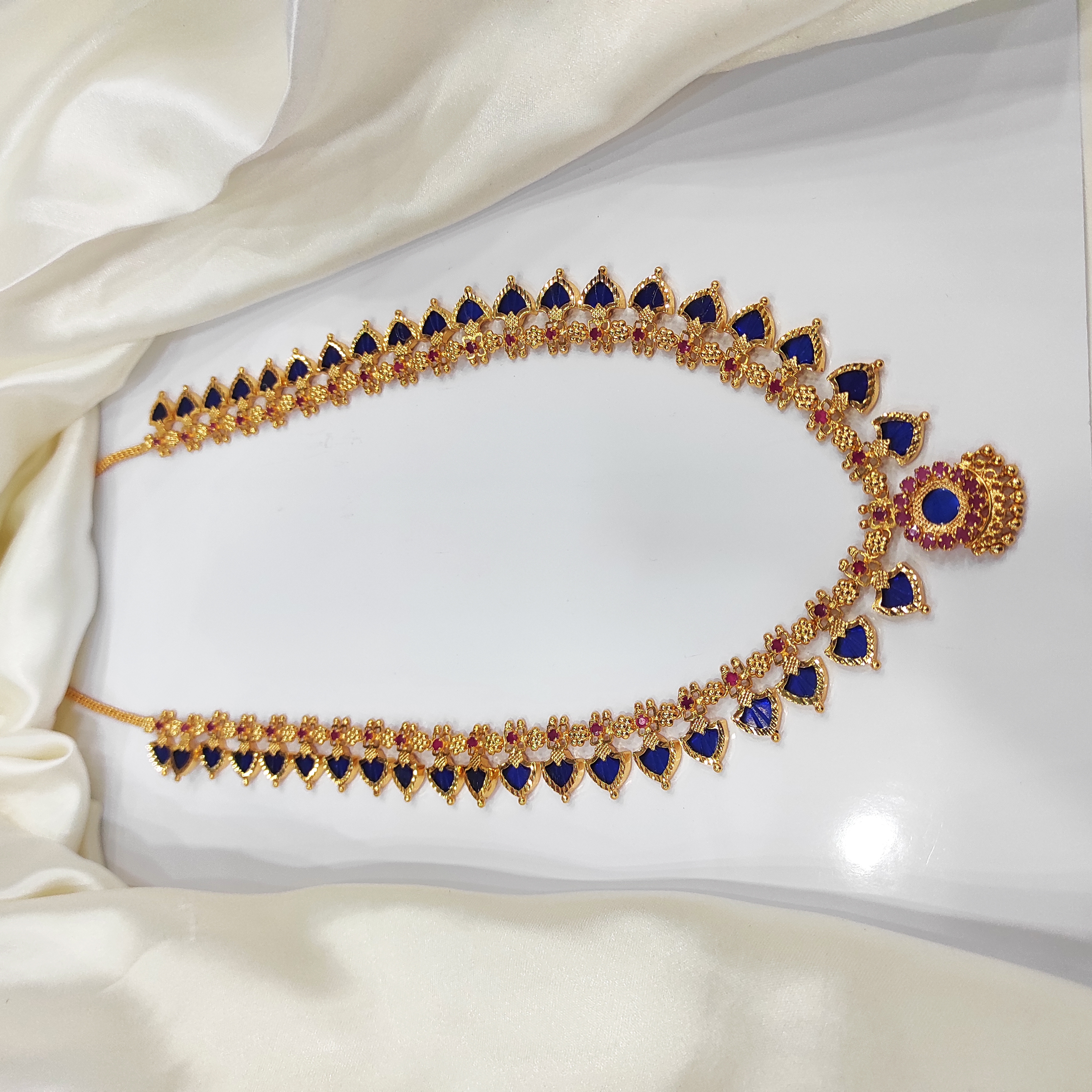 Gold plated palakka 20+20 blue stone with ruby stone