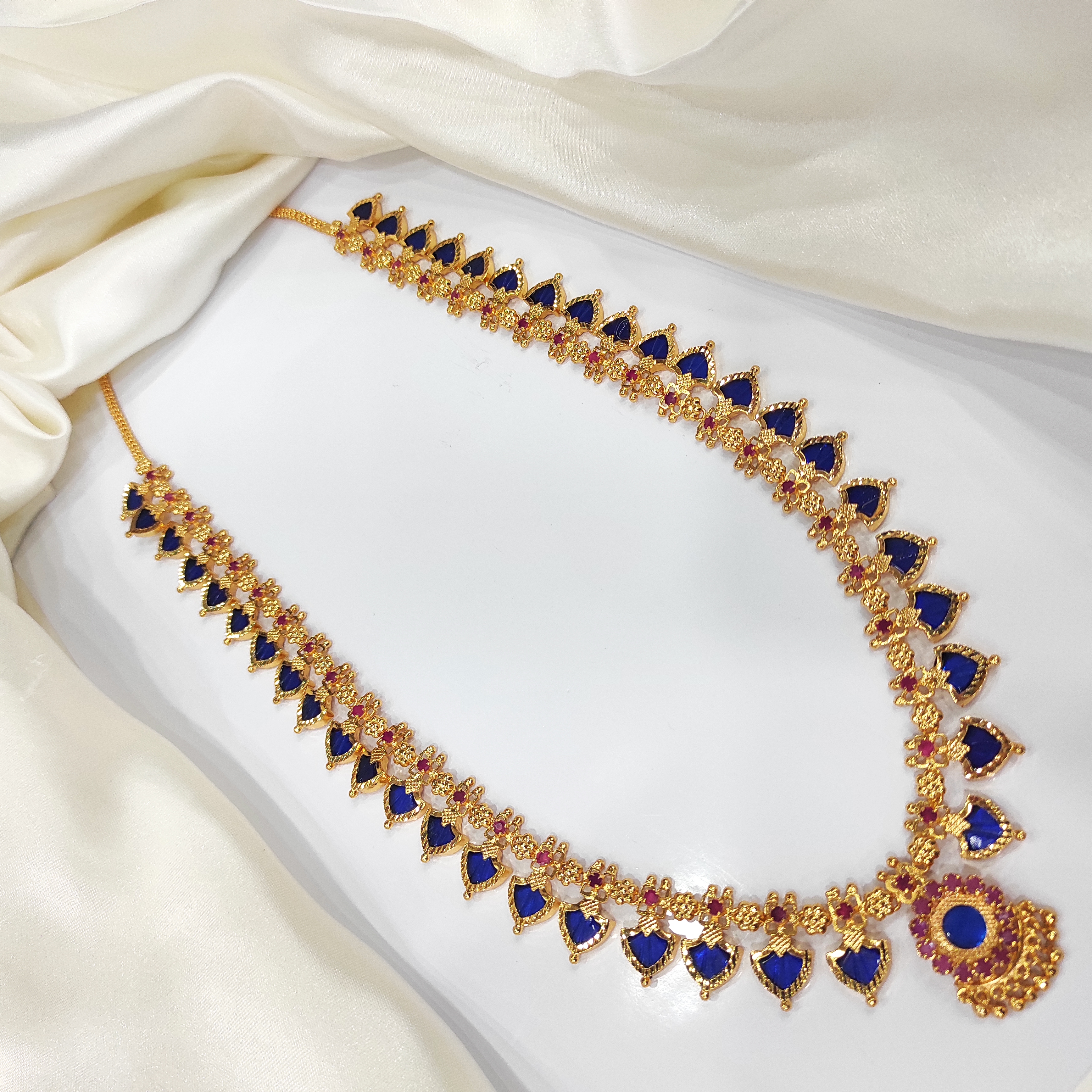 Gold plated palakka 20+20 blue stone with ruby stone