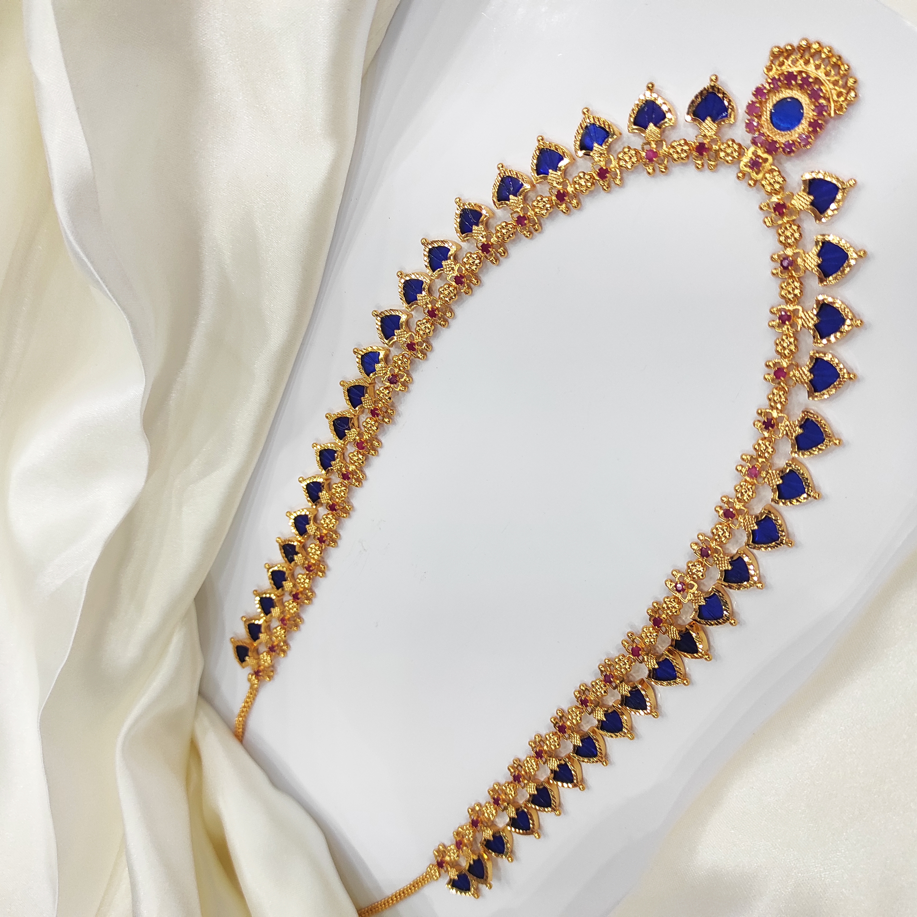 Gold plated palakka 20+20 blue stone with ruby stone