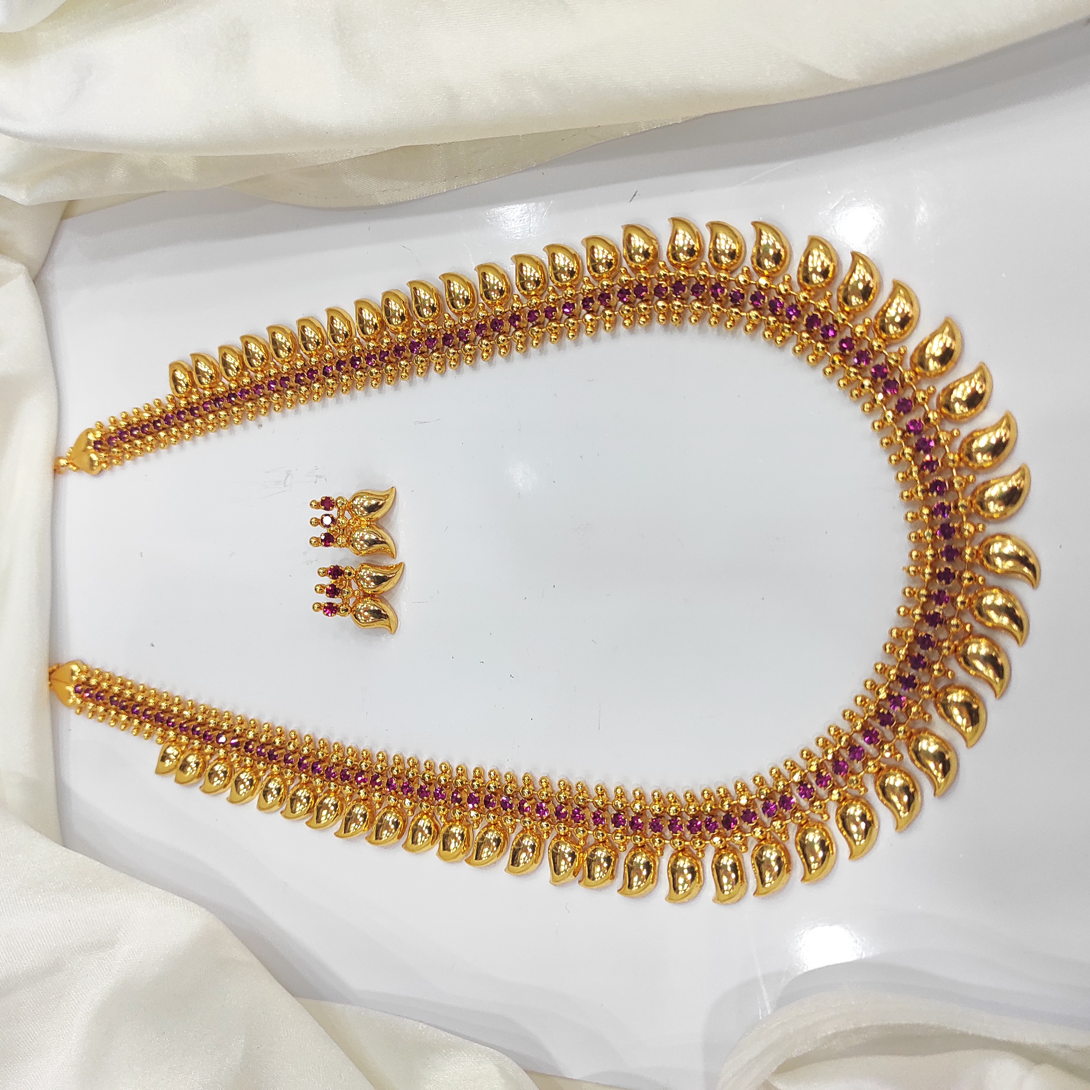 Gold plated traditional mango haram with Ruby sone and with stud