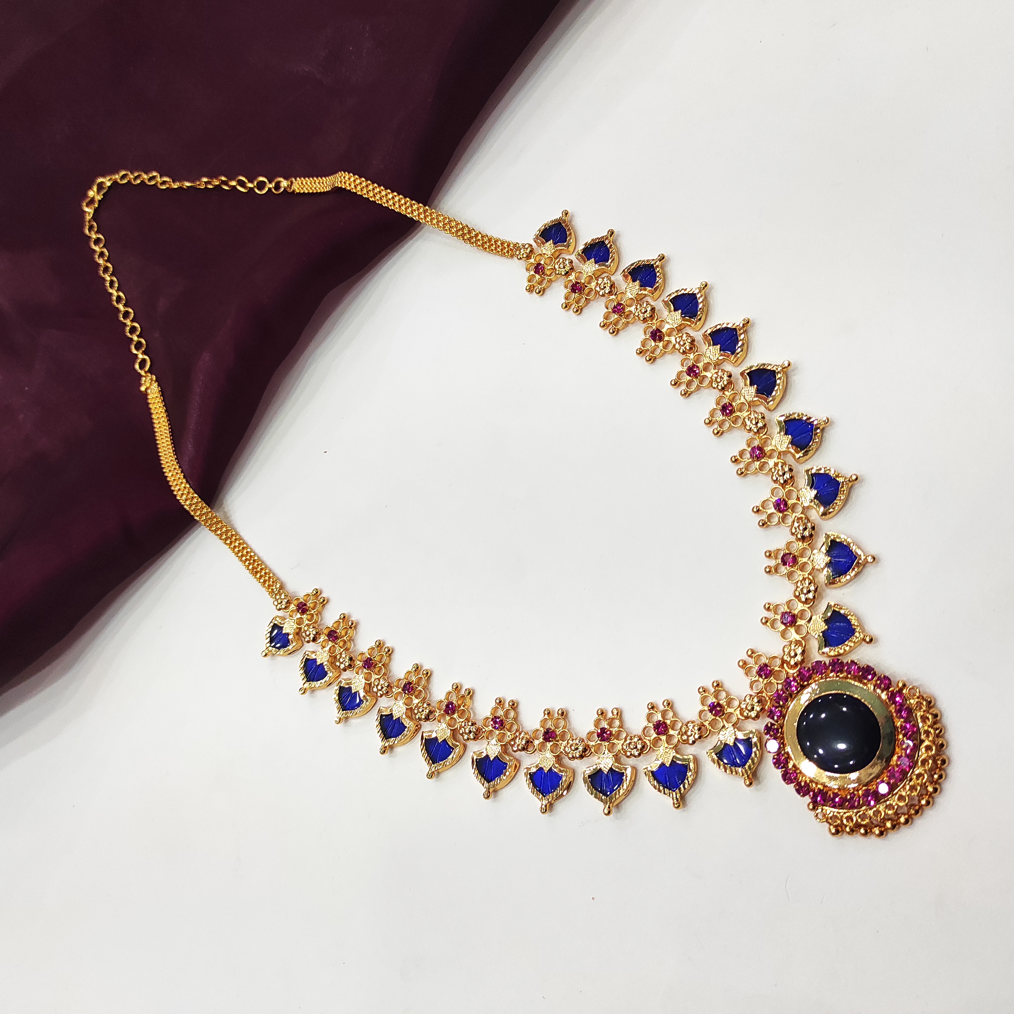 Gold plated Palakka flower blue 10+10 haram