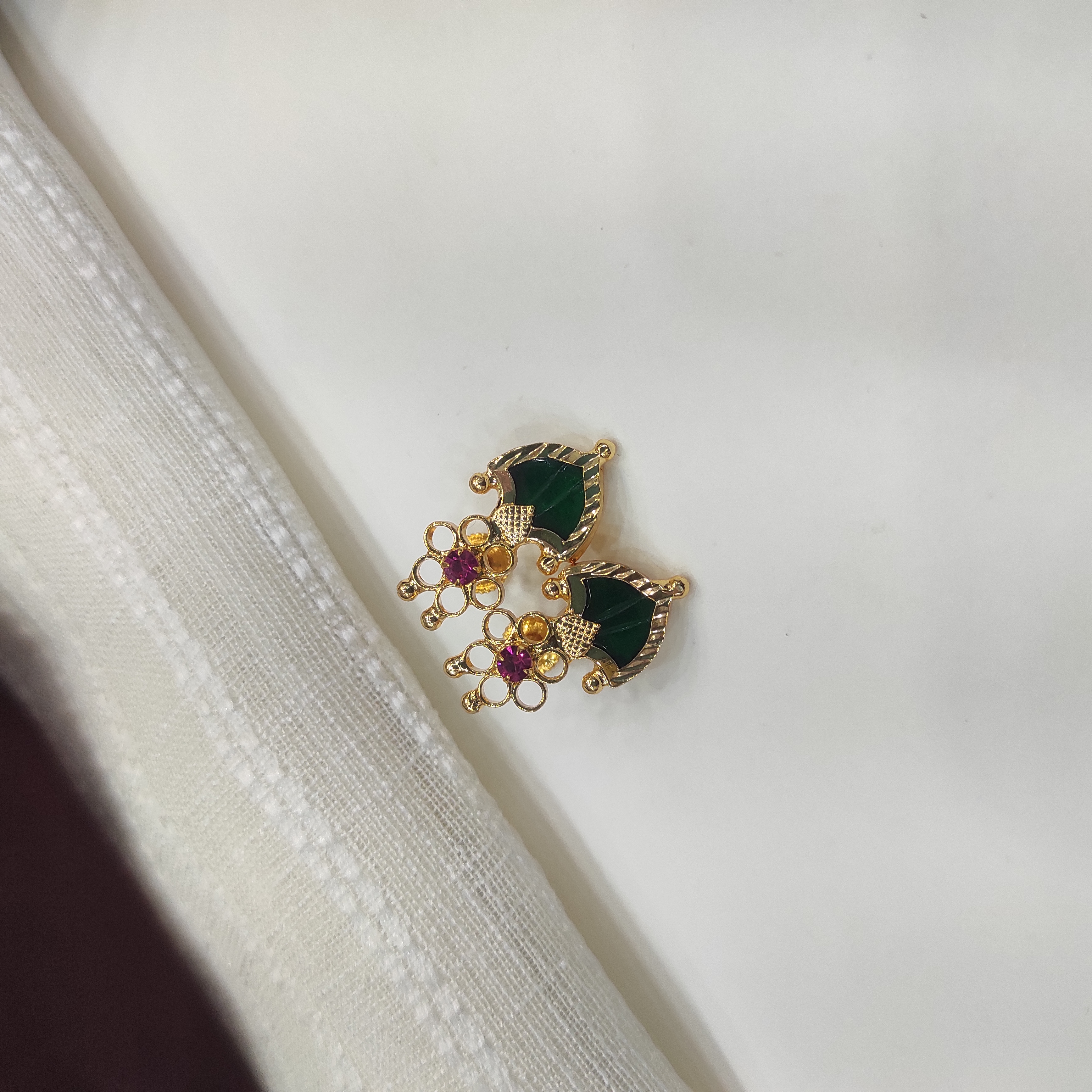 Gold plated Palakka flower green stud