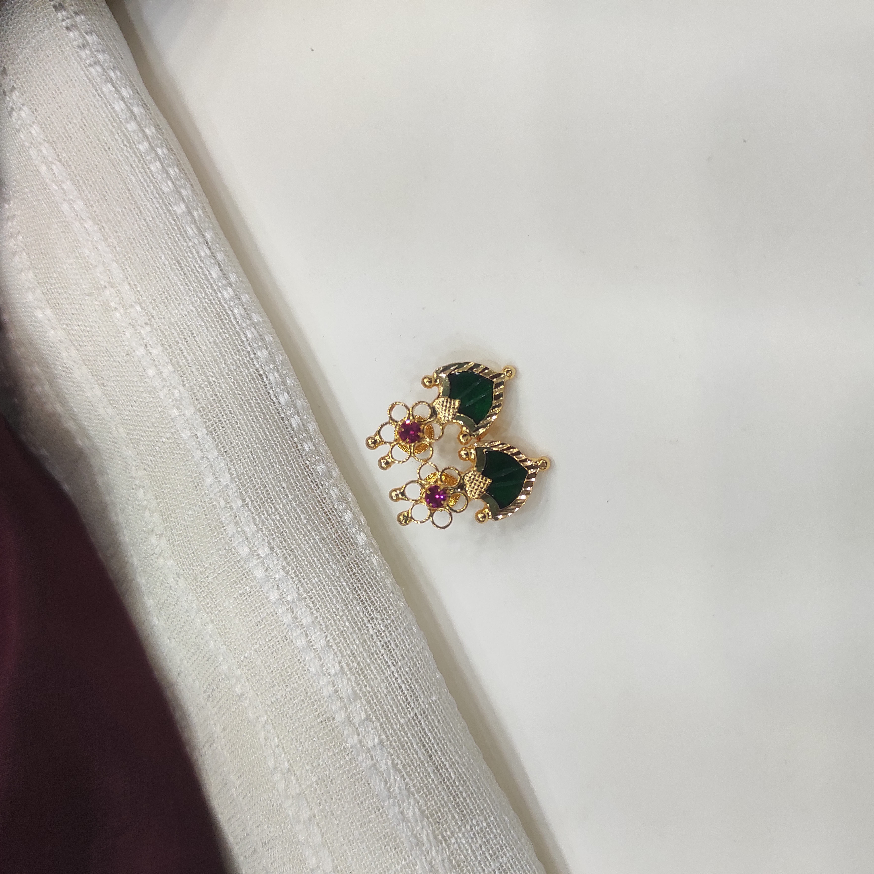 Gold plated Palakka flower green stud