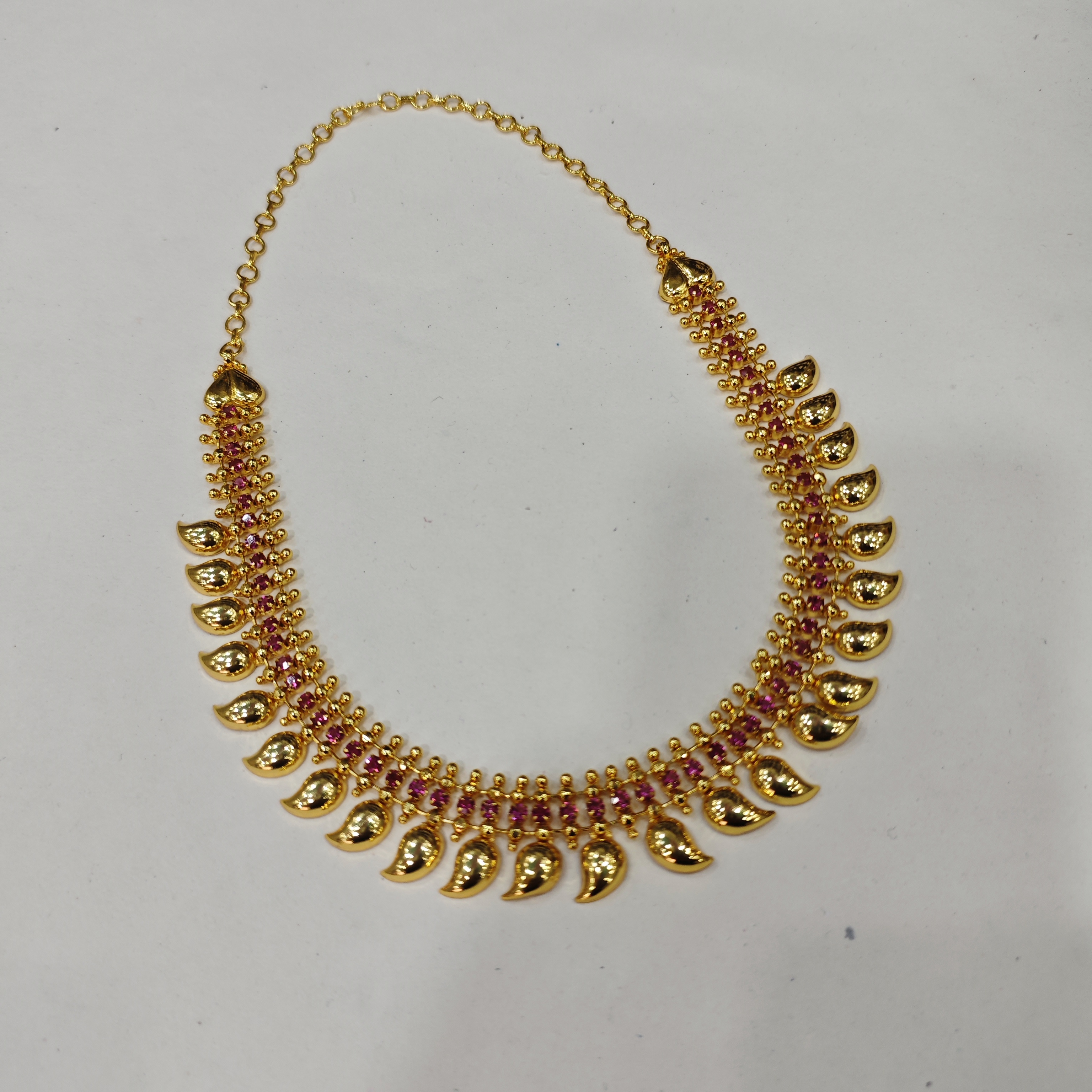 Traditional Gold-Plated Manga Necklace with Ruby Stones