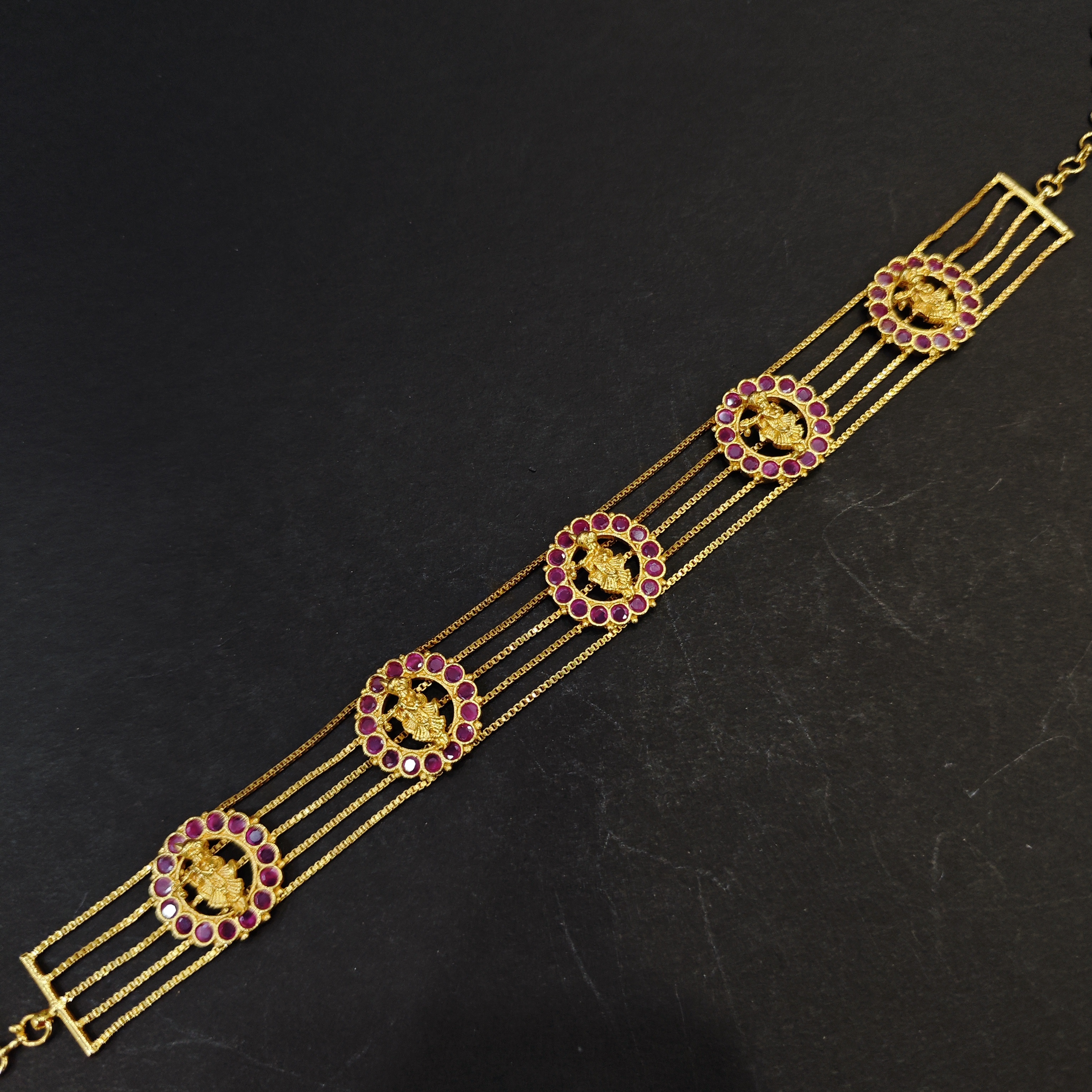 Krishna Choker – Temple Jewellery with Pink Stone Embellishments