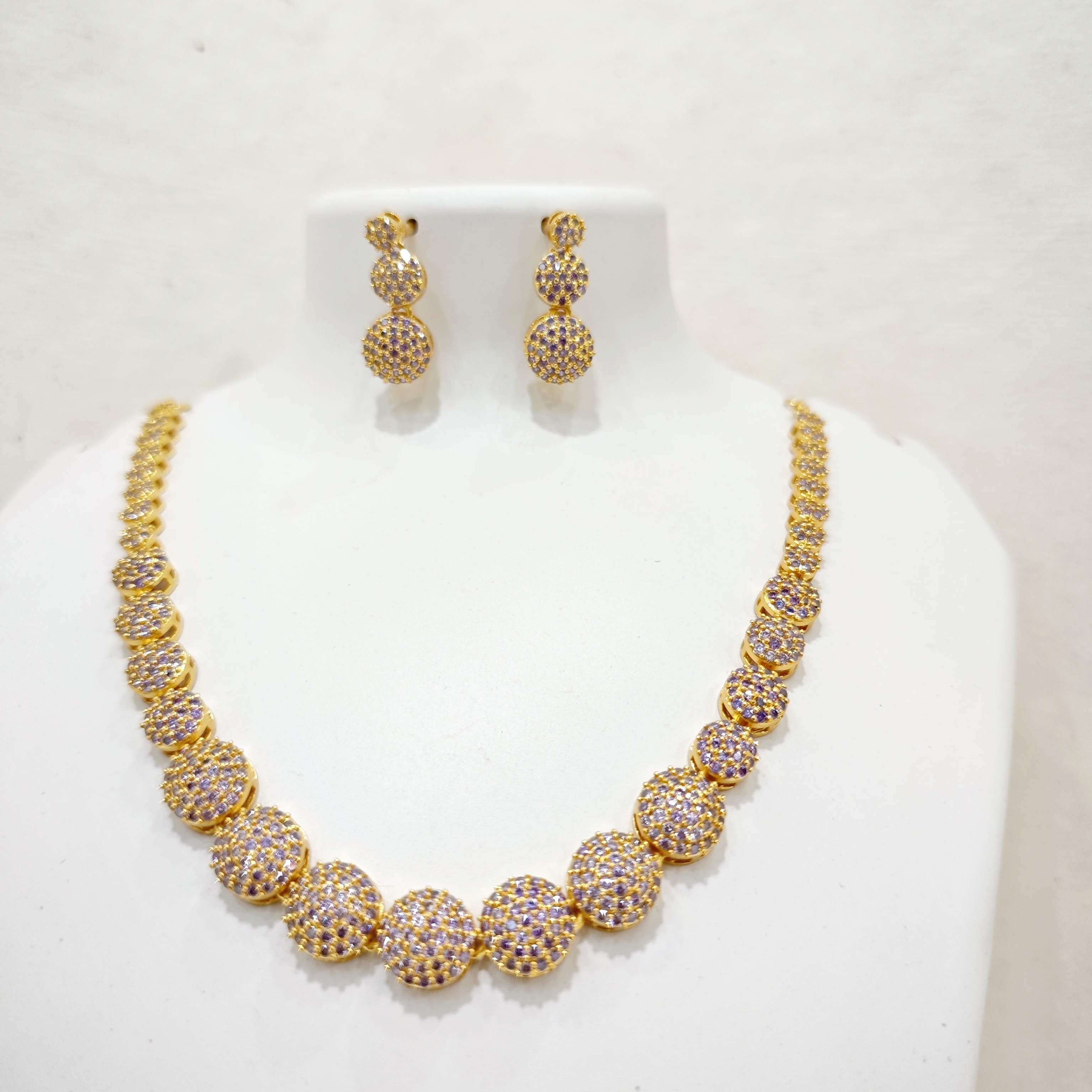 Lavender CZ Round Stone Gold-Plated Necklace Set