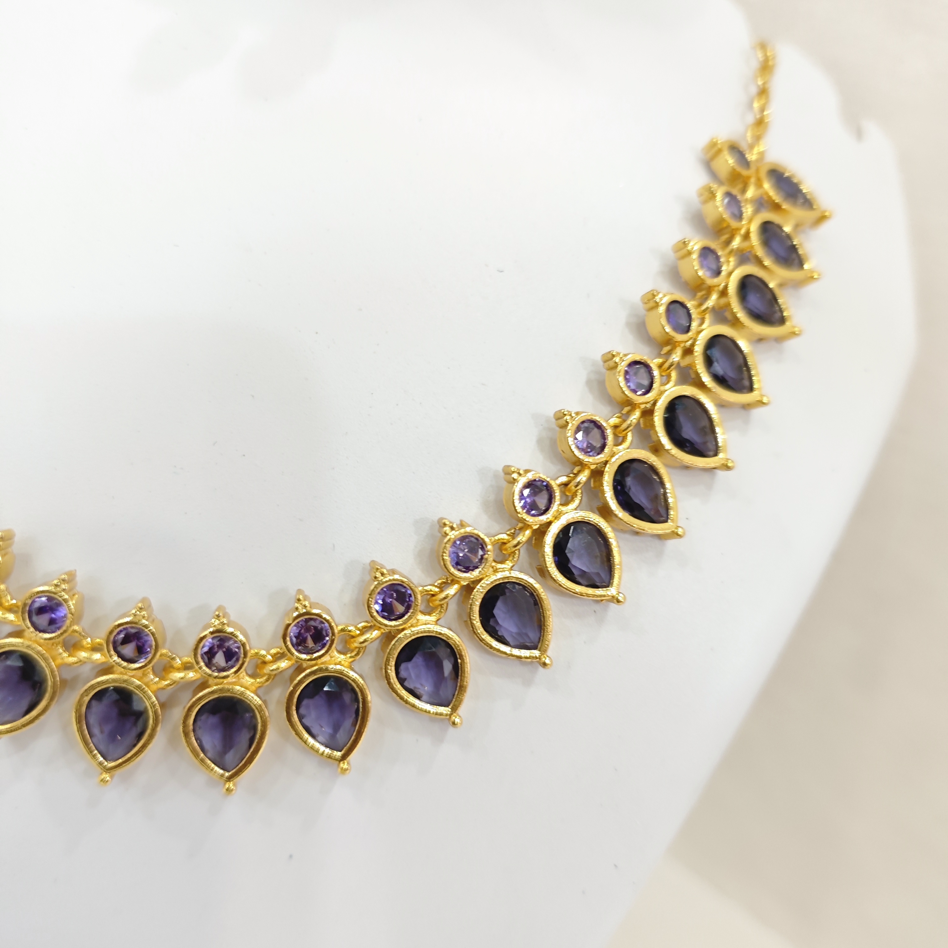 Gold-Plated Purple Drops Necklace Set with Matching Earrings