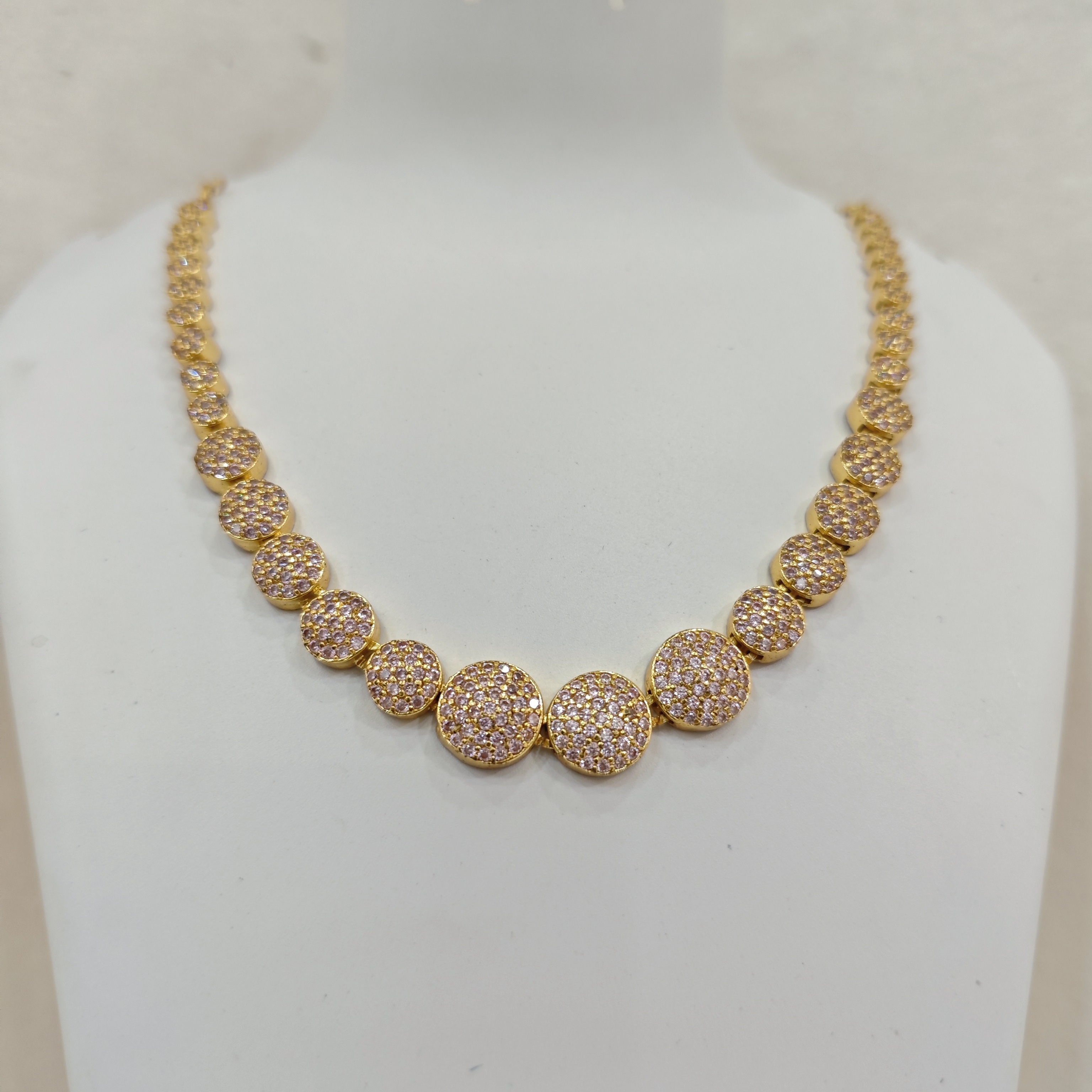 Gold-Plated White CZ Stone Round Necklace Set