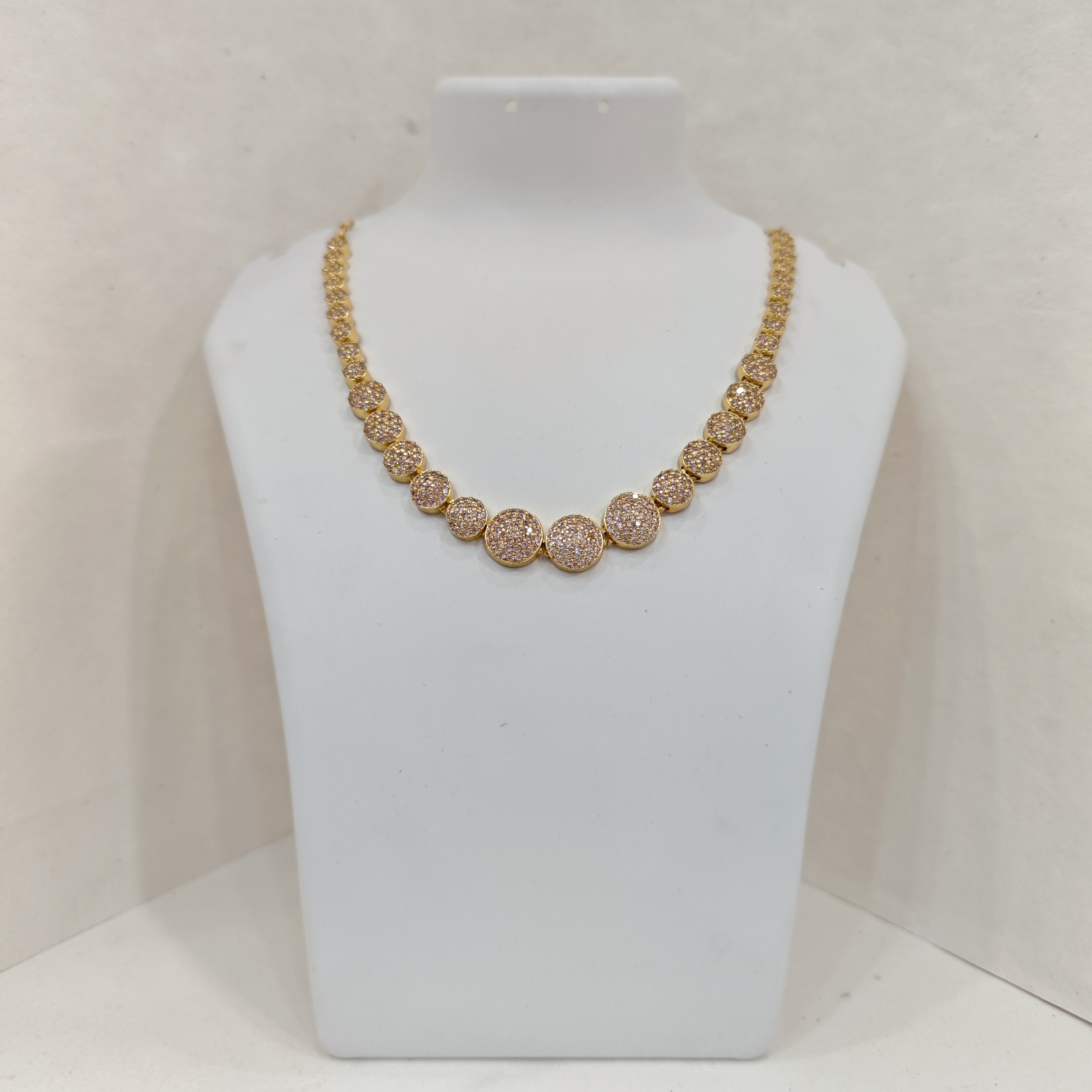 Gold-Plated White CZ Stone Round Necklace Set