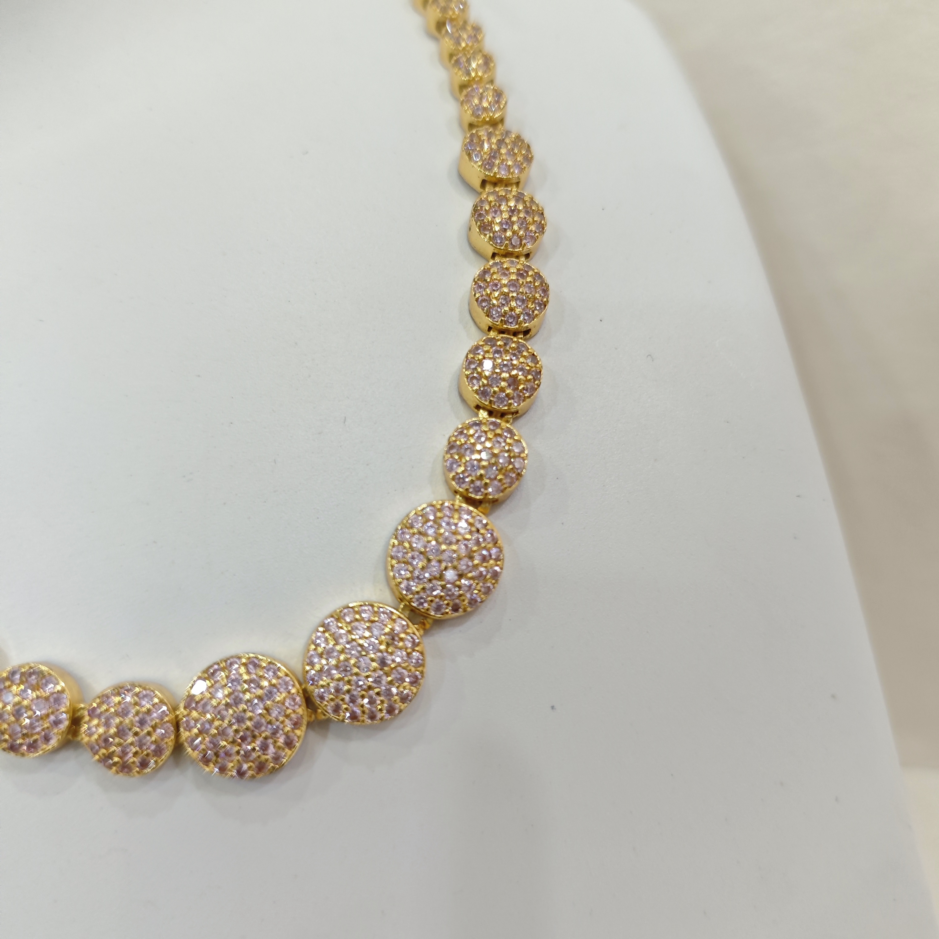 Gold-Plated White CZ Stone Round Necklace Set