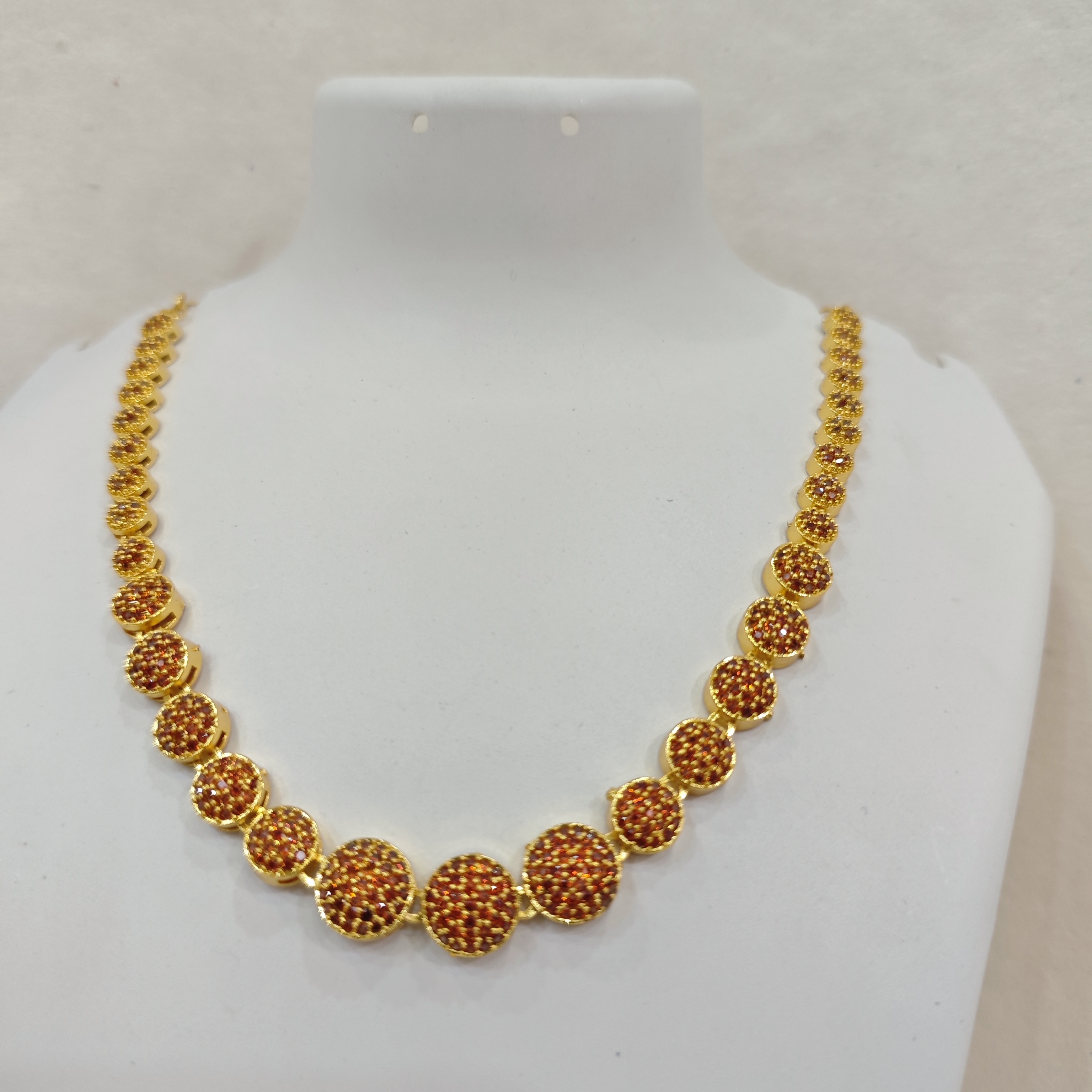 Gold-Plated Orange Stone Round Necklace Set
