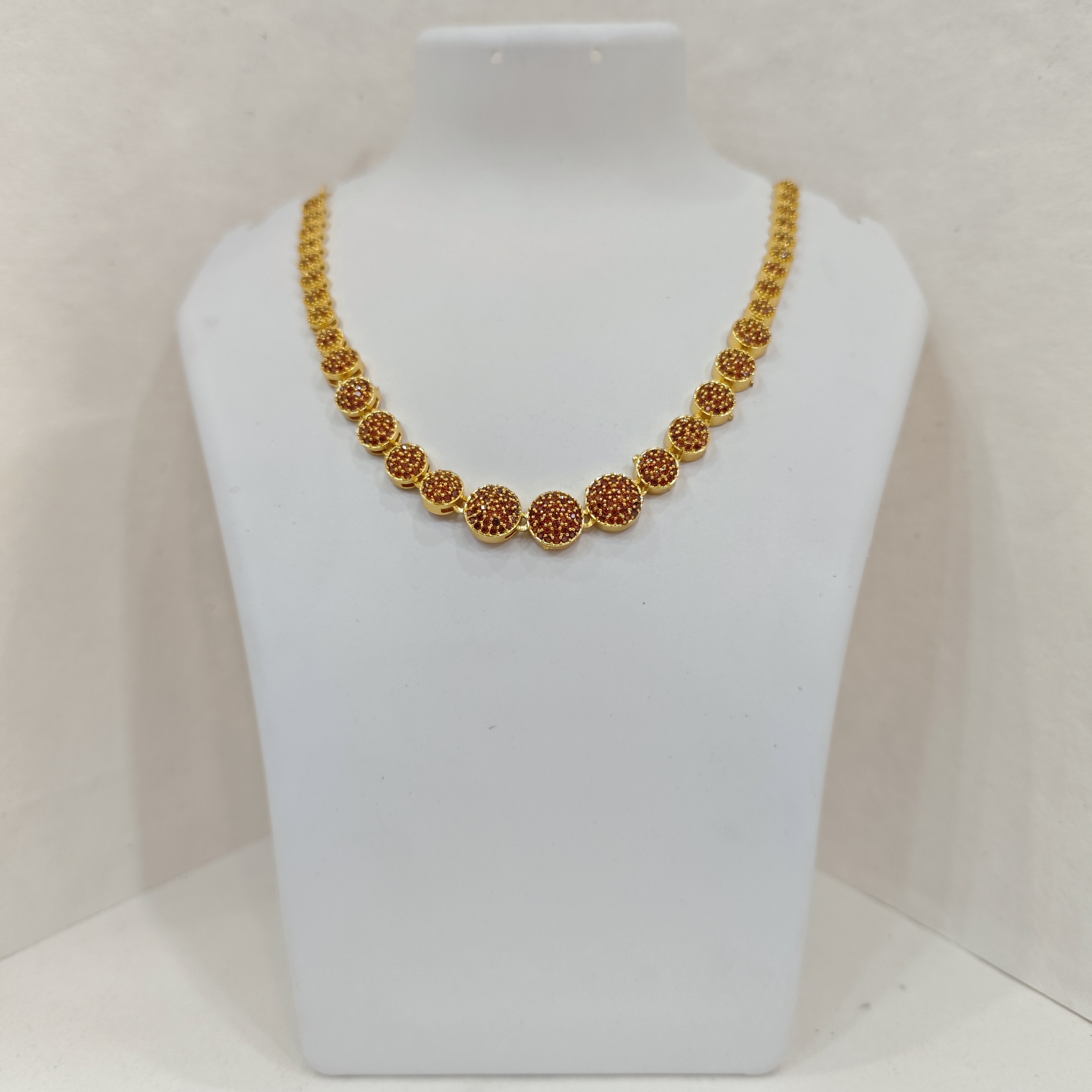 Gold-Plated Orange Stone Round Necklace Set