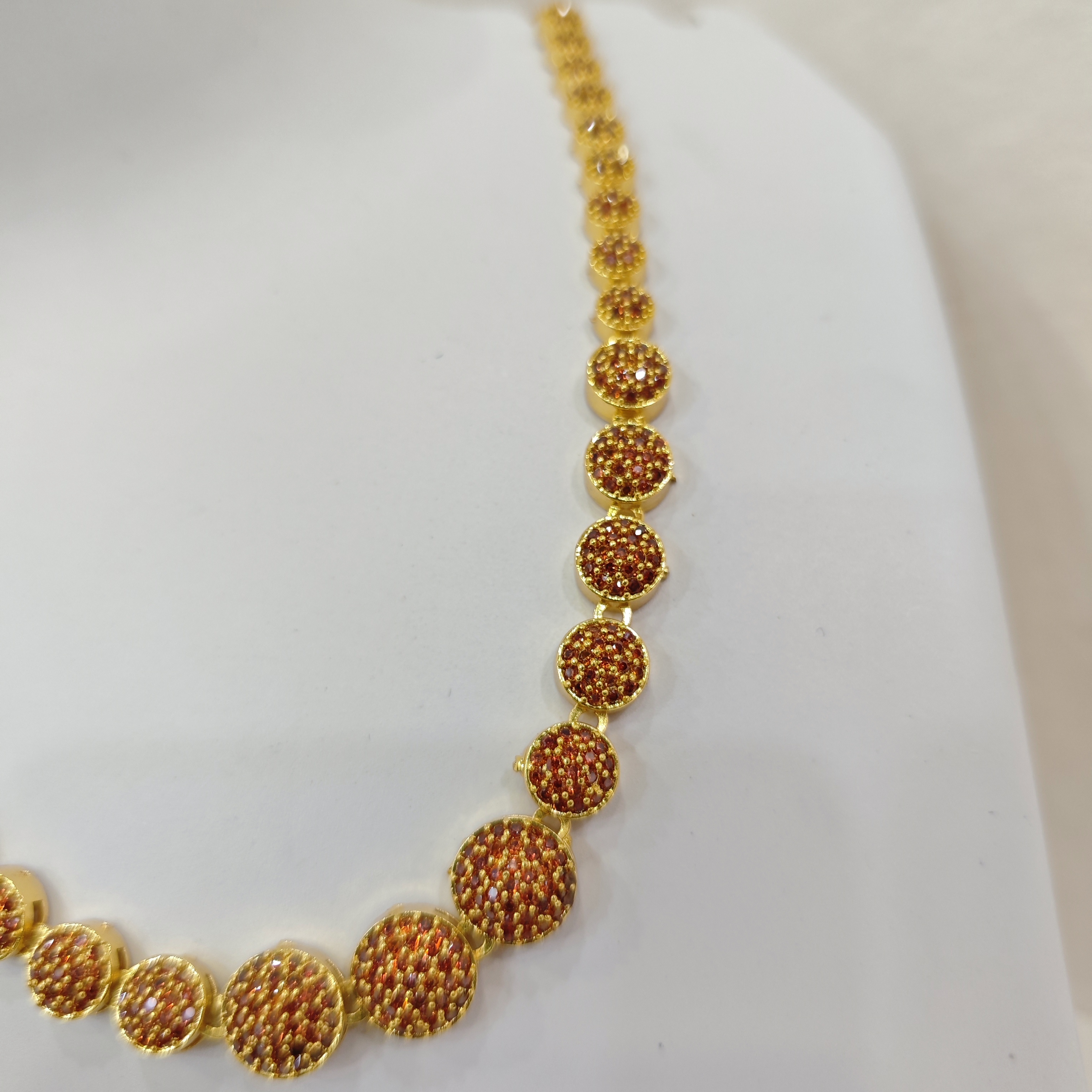 Gold-Plated Orange Stone Round Necklace Set