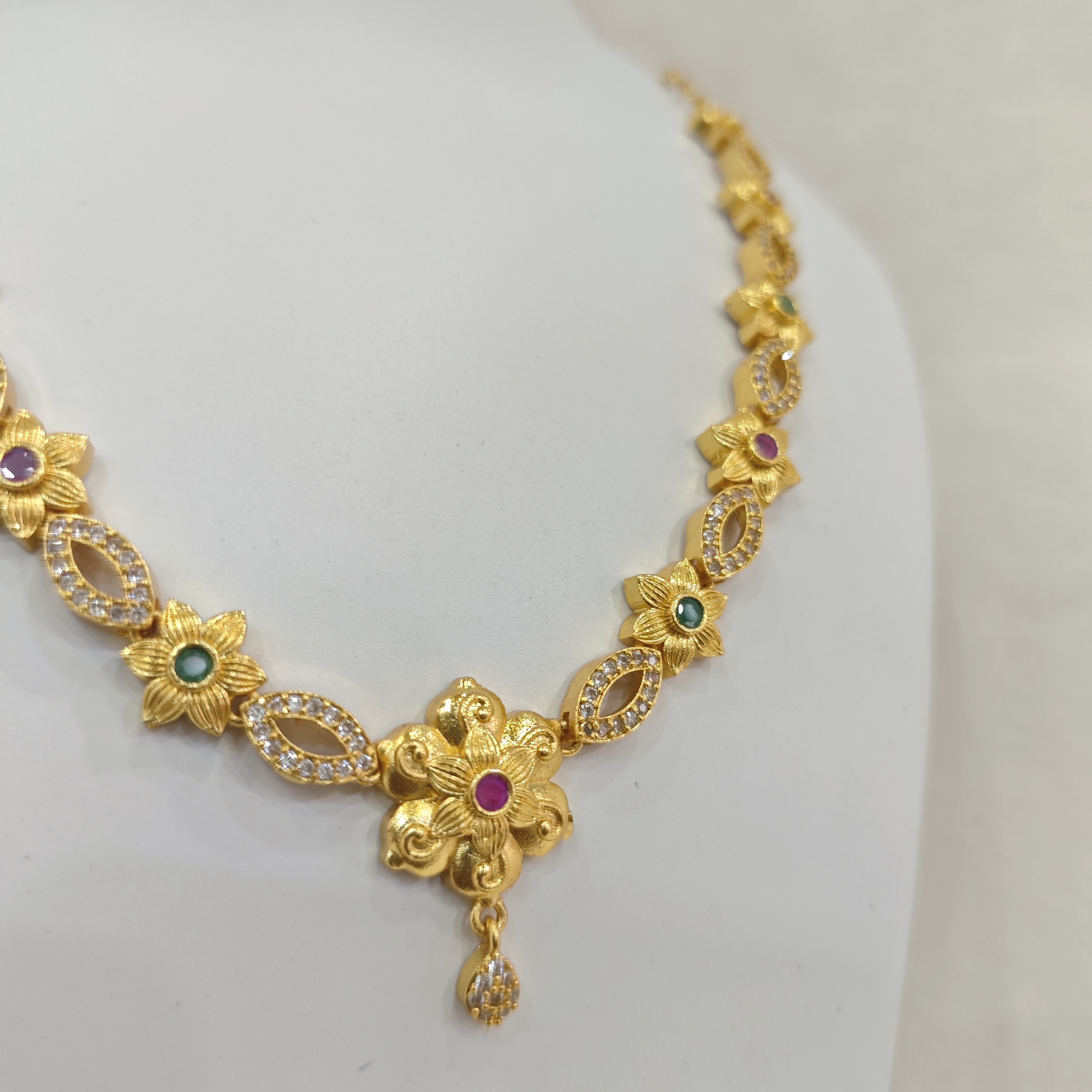 Gold-Plated Multi-Stone Floral Necklace Set