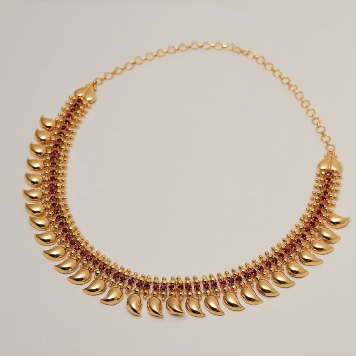  Traditional Gold-Plated Manga Necklace with Ruby Stones