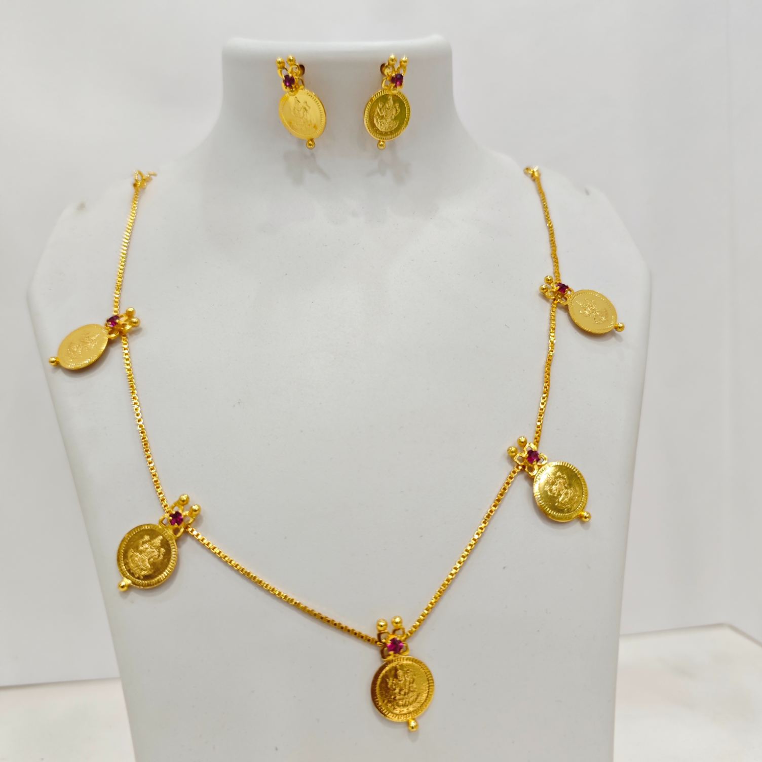  Minimal Kasu Mala Necklace Set with Earrings