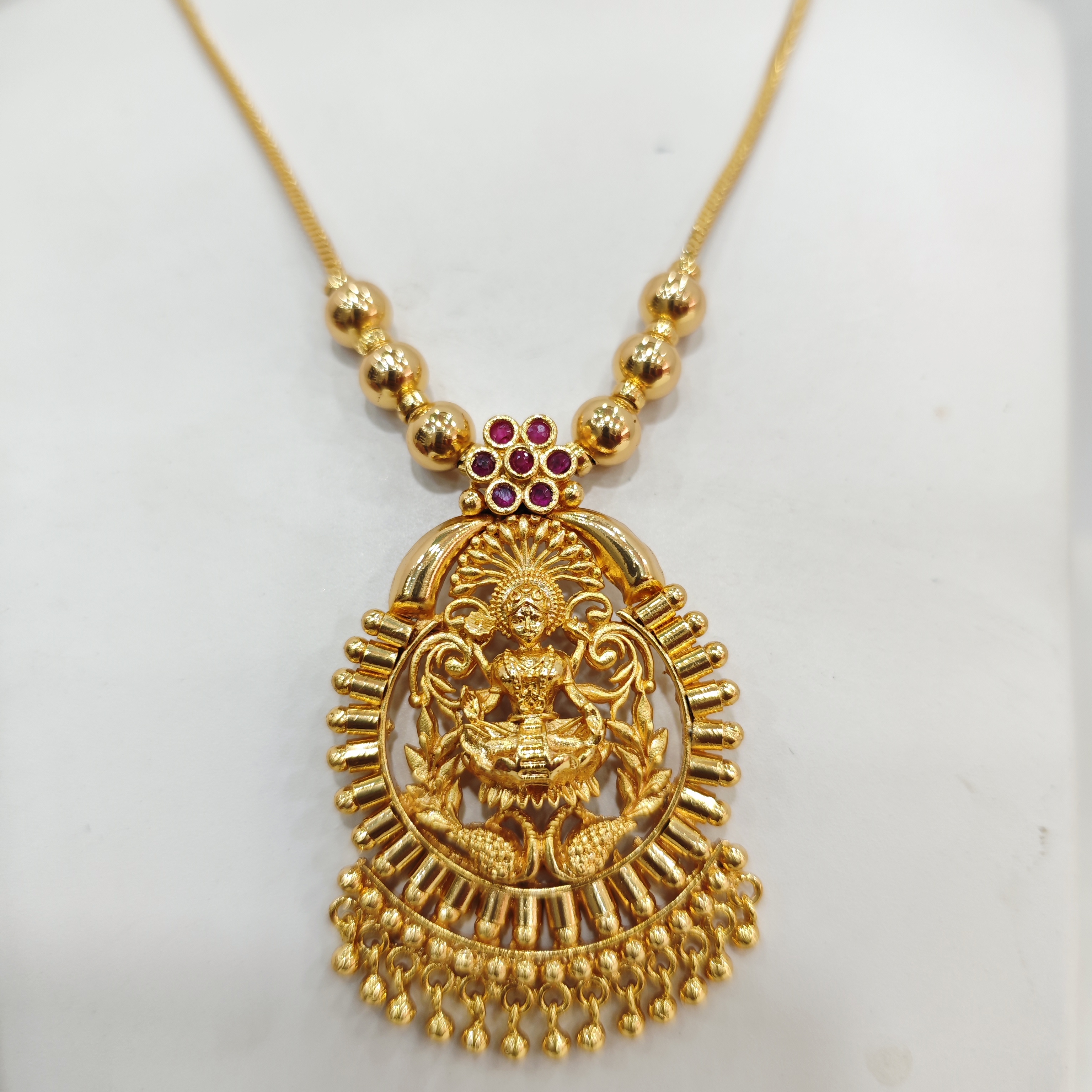Lakshi Temple Pendant  with ruby flowerNecklace