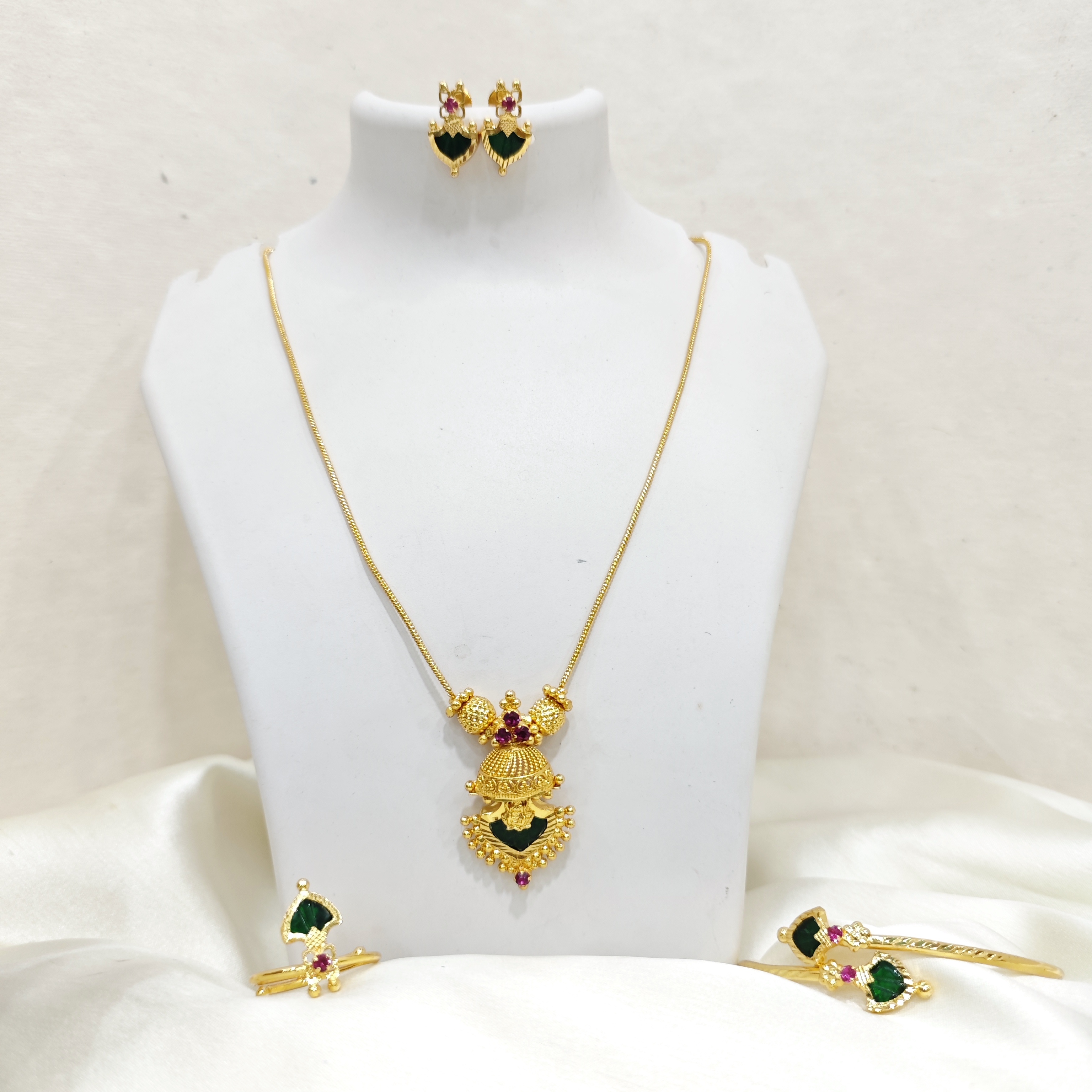 Traditional Green Stone Gold-Plated Jewellery Set