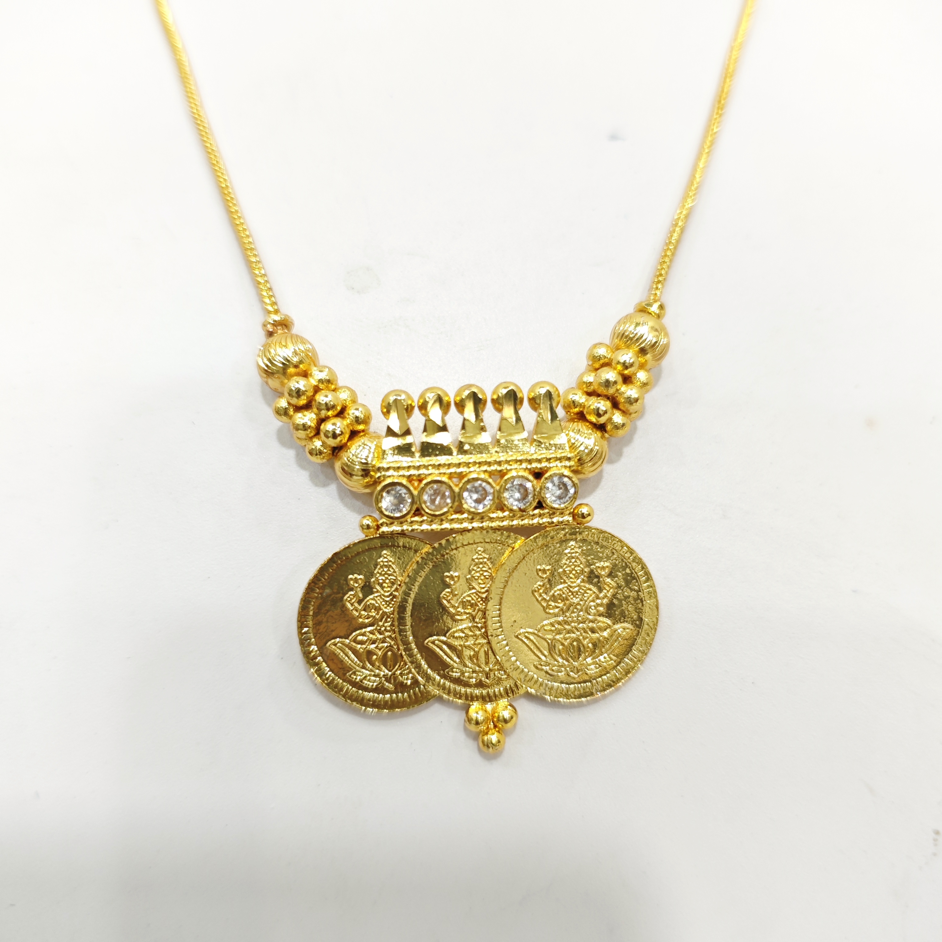 Gold-Plated Lakshmi Coin Pendant Necklace | Traditional Kasu Mala Style