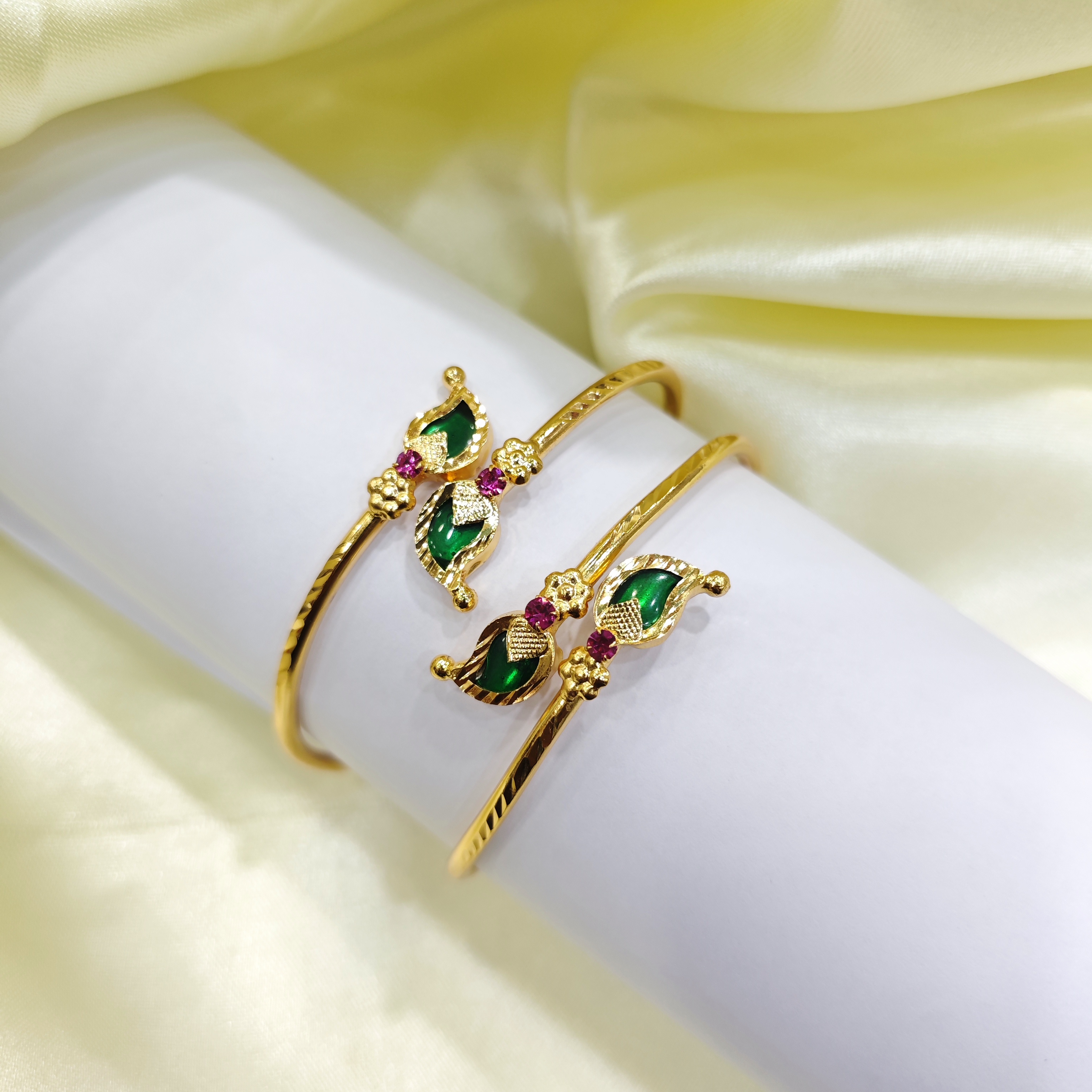 Gold Plated Green Leaf Design Bangles