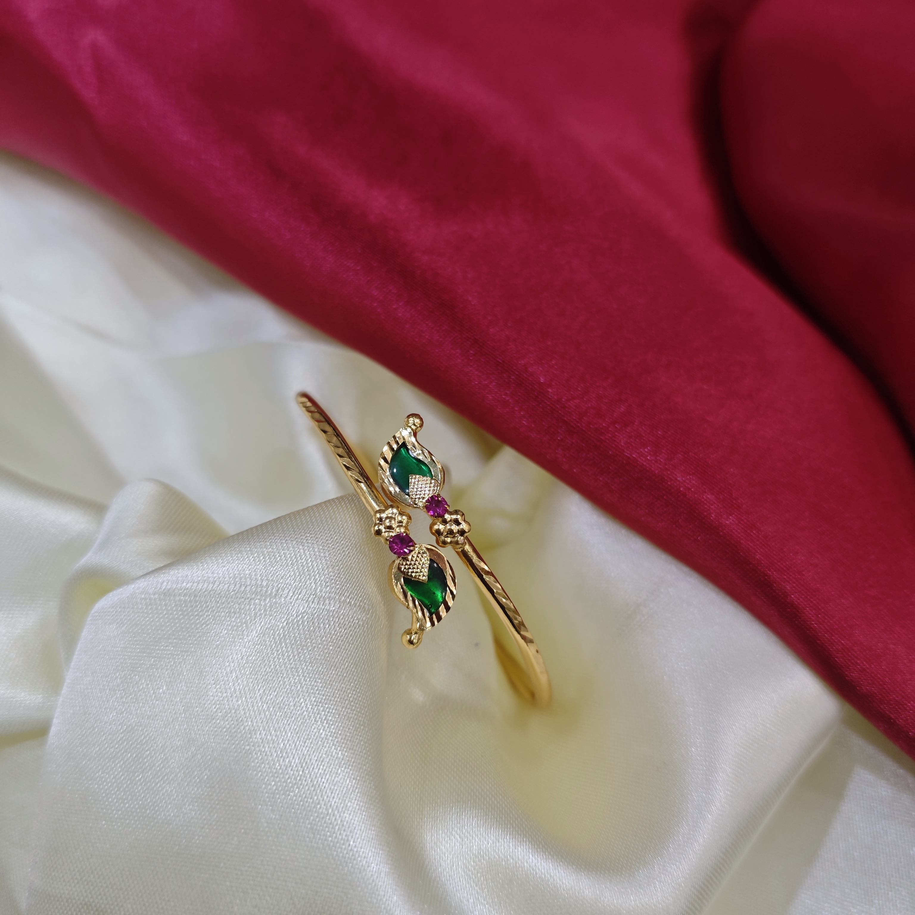 Gold Plated Adjustable Mango Green Bangle