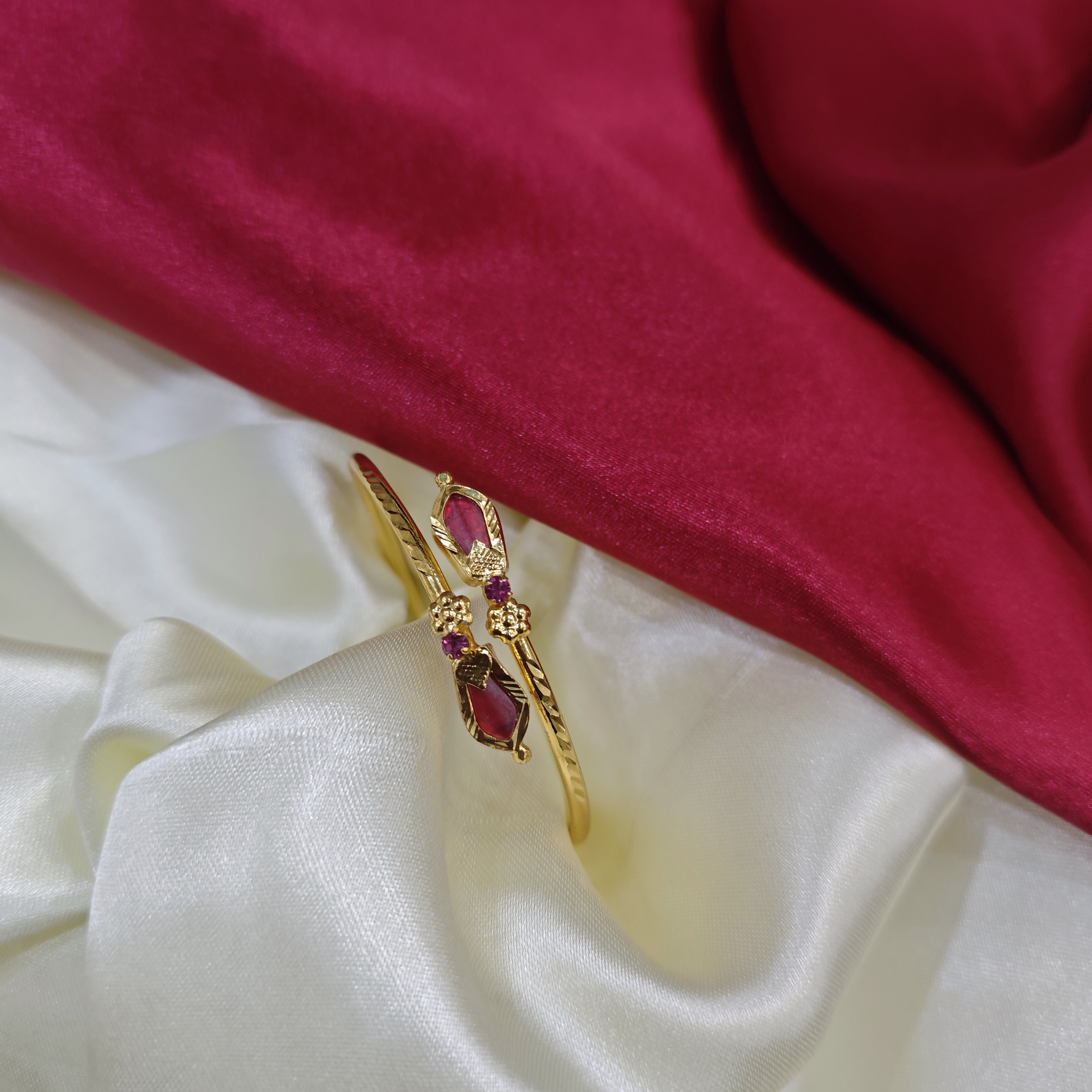 Gold Plated Adjustable nagapadam red Bangle