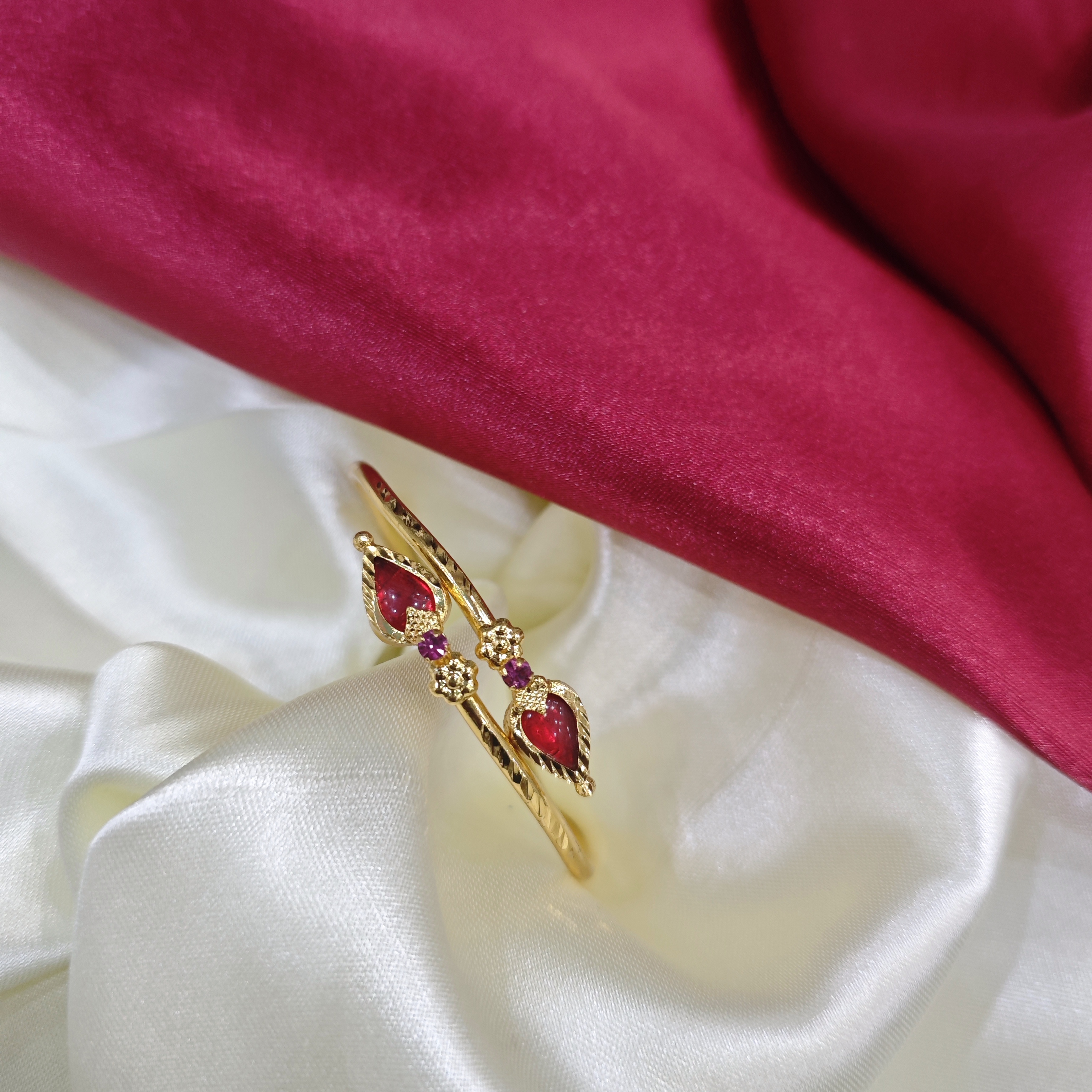 Gold Plated Adjustable gopi red Bangle