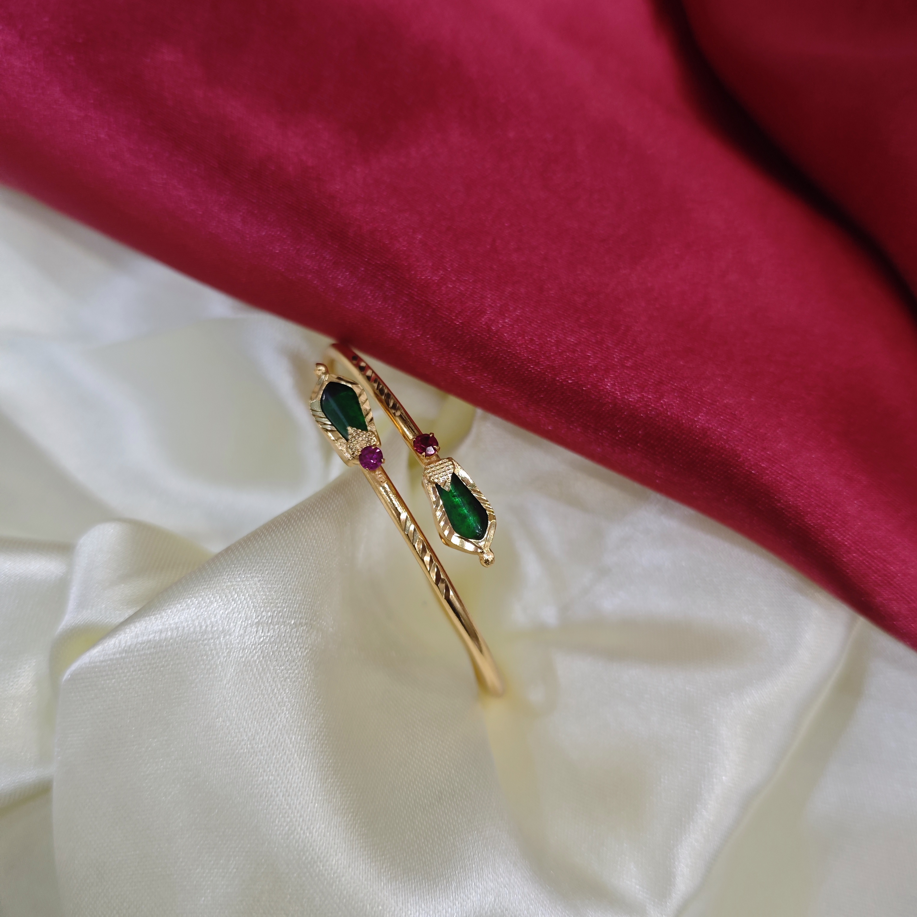 Gold Plated Adjustable nagapadam Green Bangle