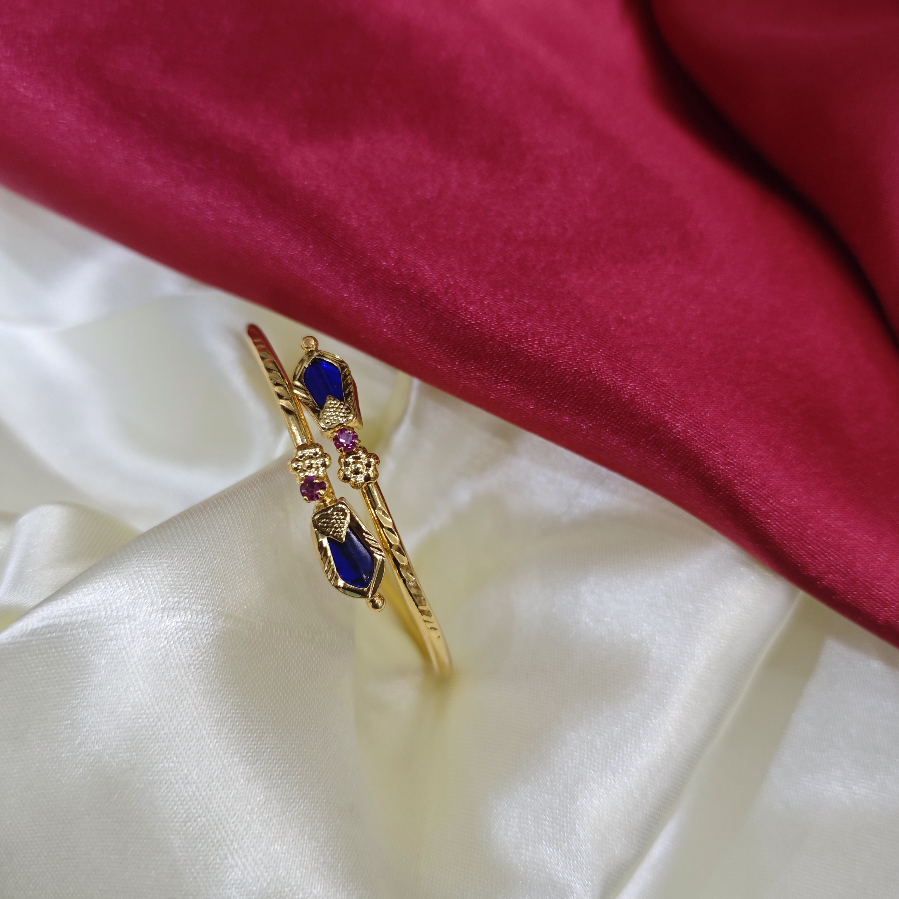 Gold Plated Adjustable nagapadam blue Bangle
