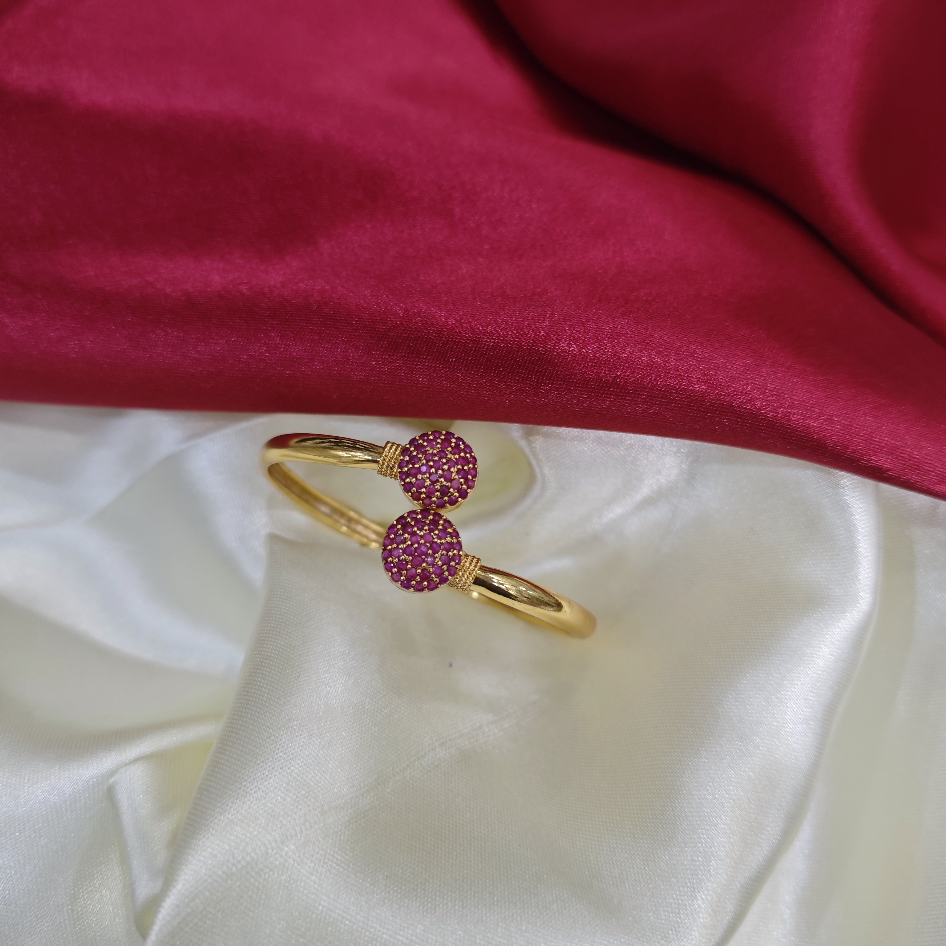 Gold Plated Adjustable double Ruby Stone Bangle