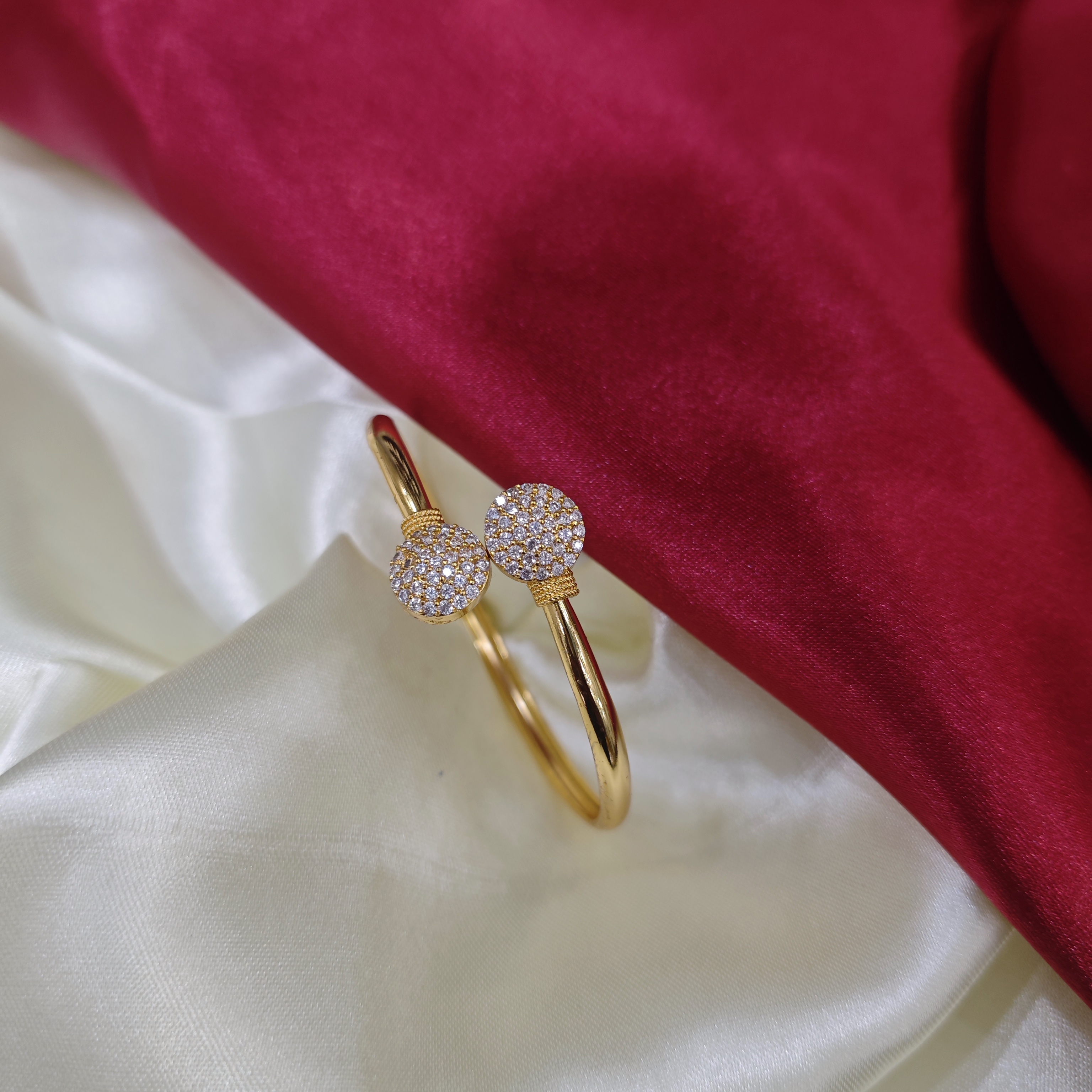 Gold Plated Adjustable double white Stone Bangle