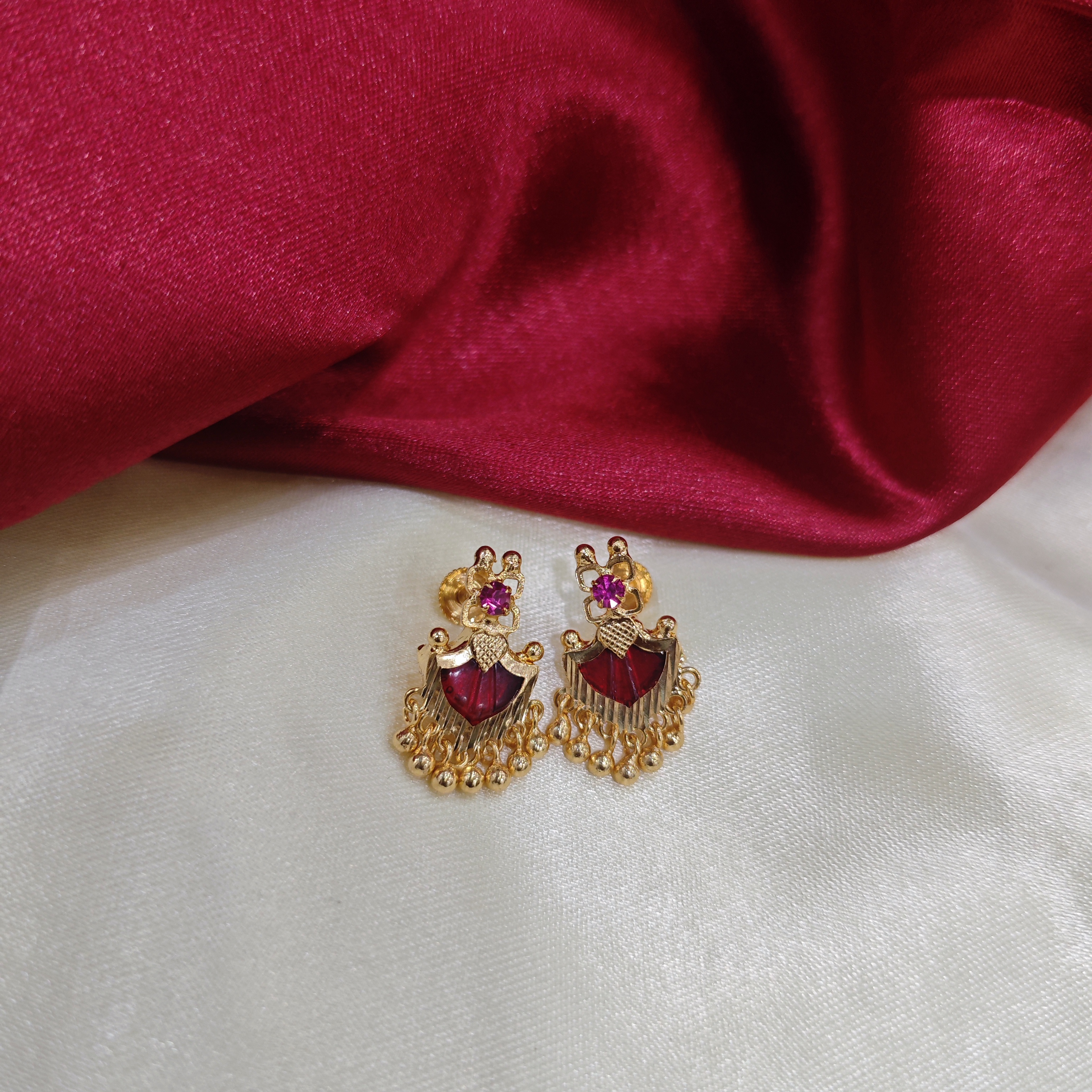 Gold plated palakka Red muthadal stud with ruby stone 