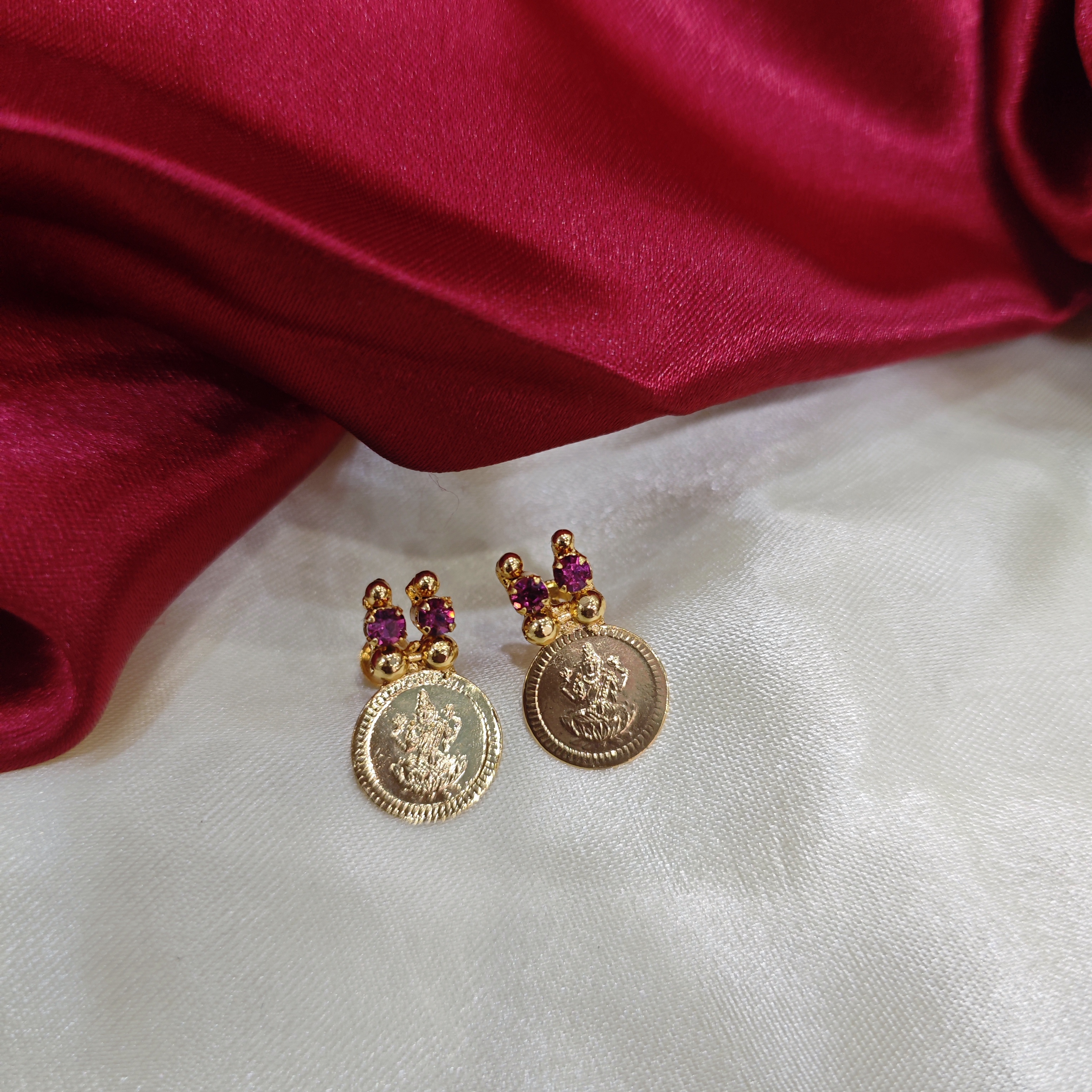 Gold plated lakshmi coin stud 1