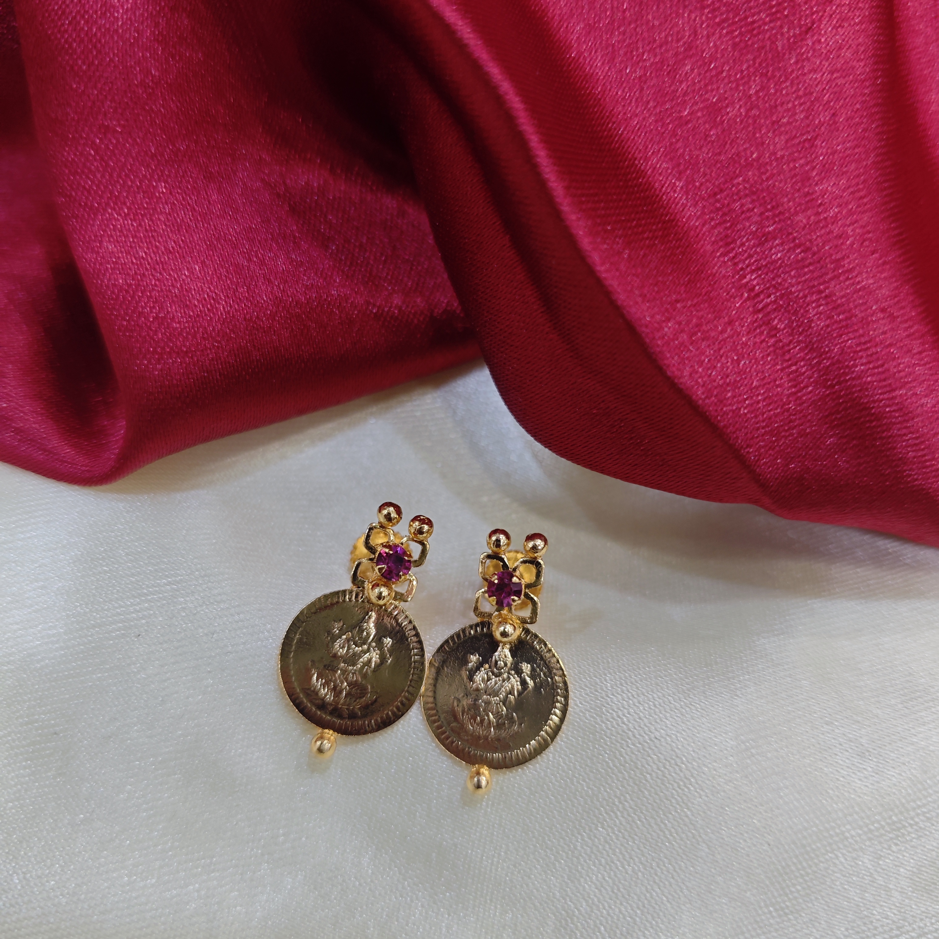Gold plated lakshmi coin stud 2