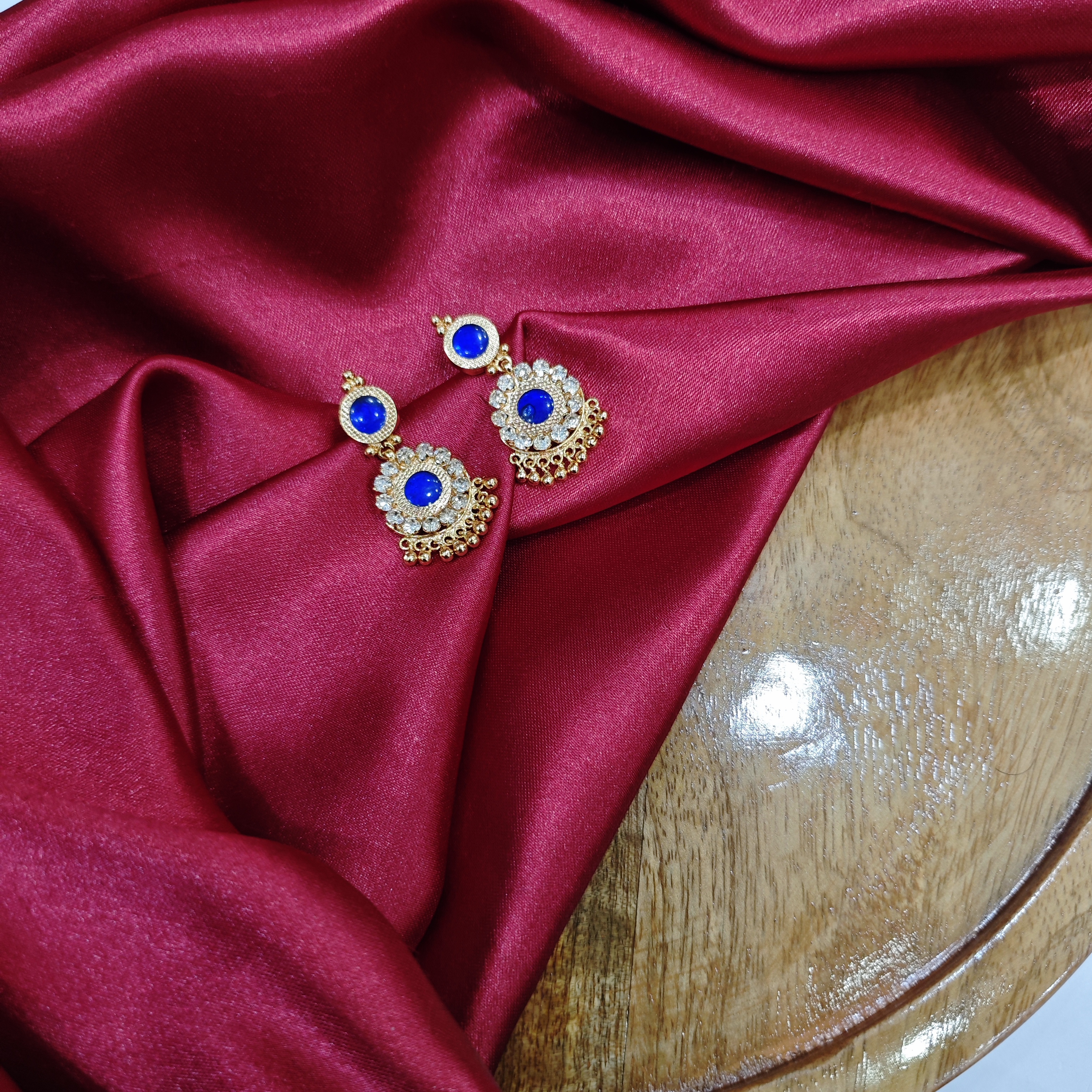 Gold-Plated Palakka blue& white Stone Earrings
