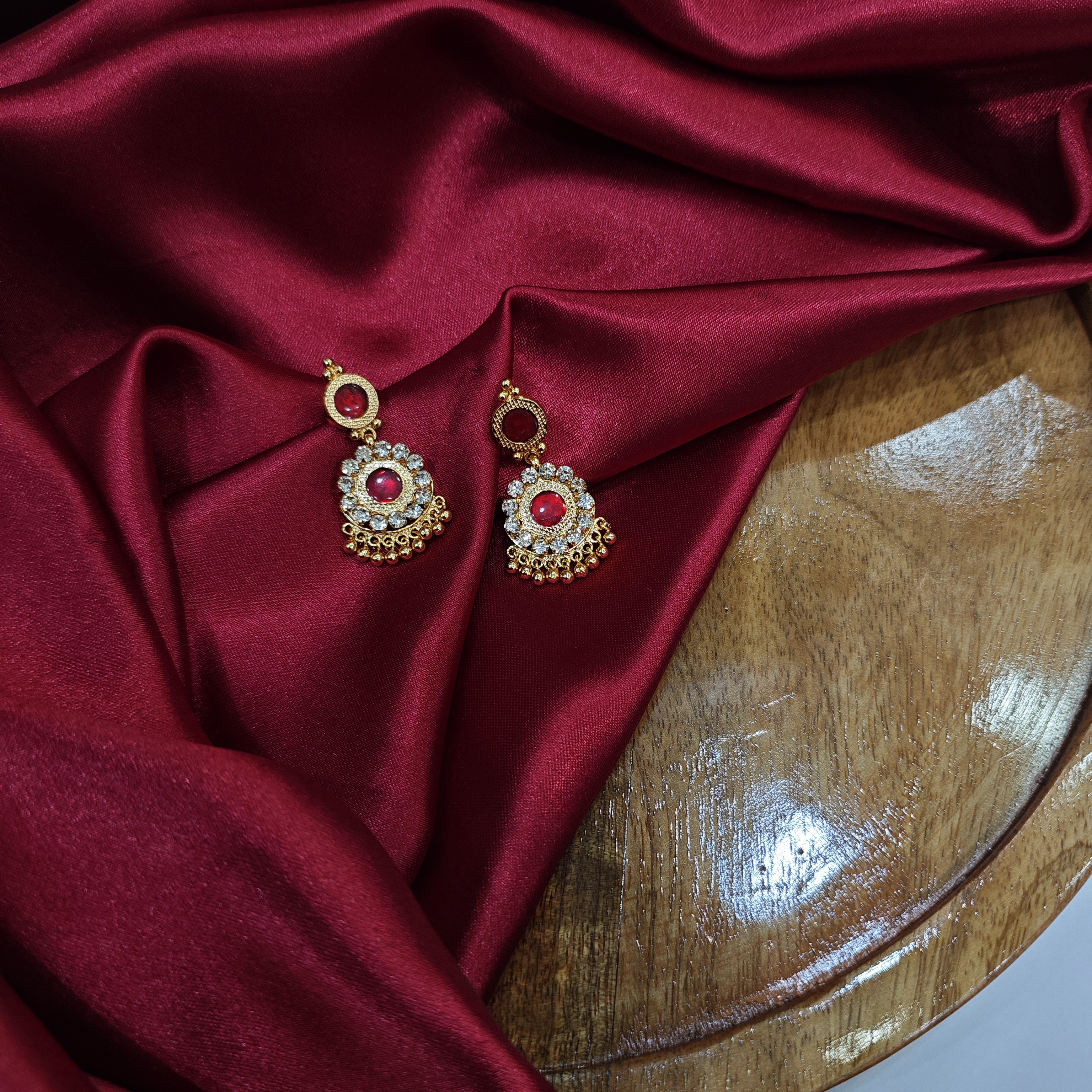 Gold-Plated Palakka red& white Stone Earrings