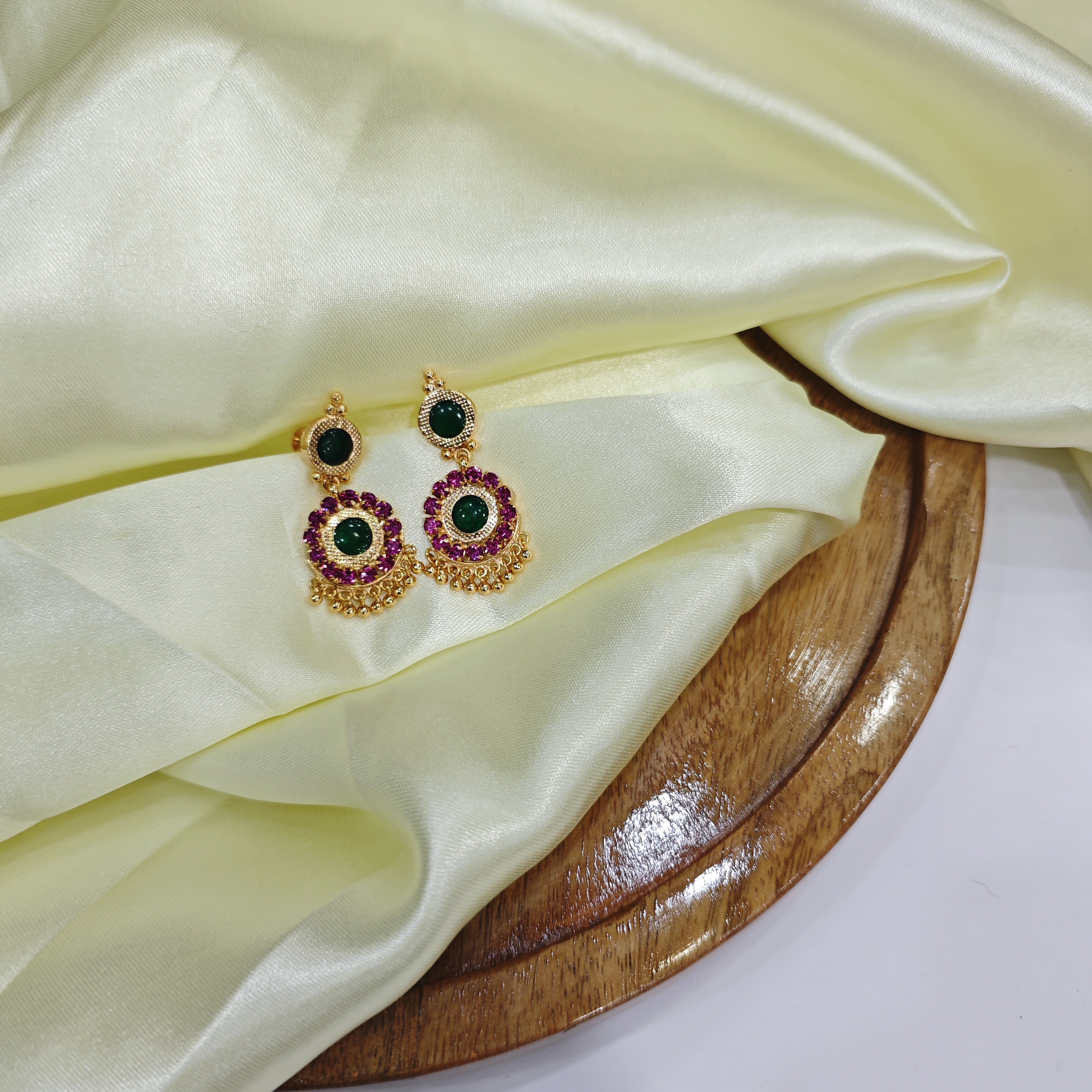 Gold-Plated Palakka Green & Ruby Stone Earrings
